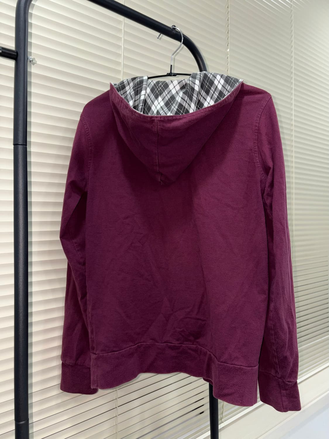 Michel Klein 버건디 체크배색 후드 집업 상품이미지2