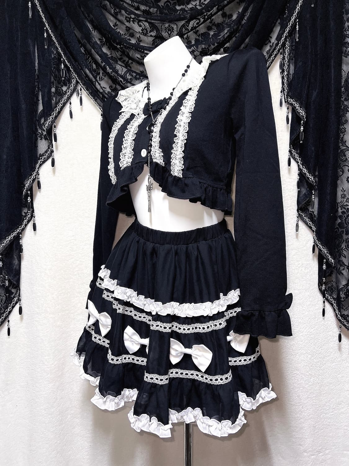 디어리 로맨틱고딕 엔젤릭 고스로리 로걀 갸루 리본 프릴 큐롯스커트 핀터 상품이미지1