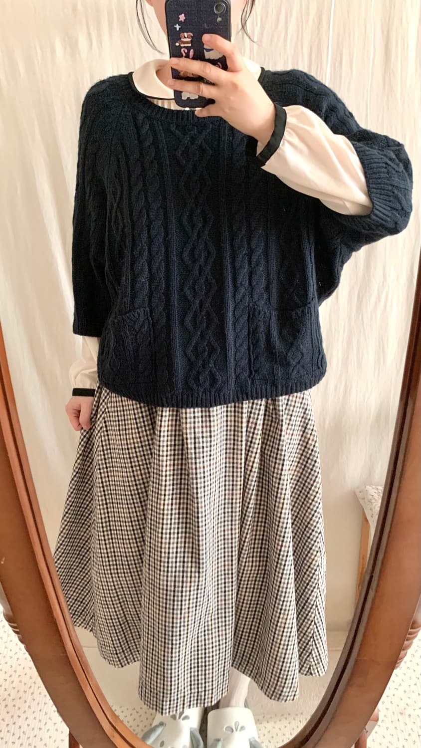 빈티지 깅엄체크 플레어 스커트 상품이미지4