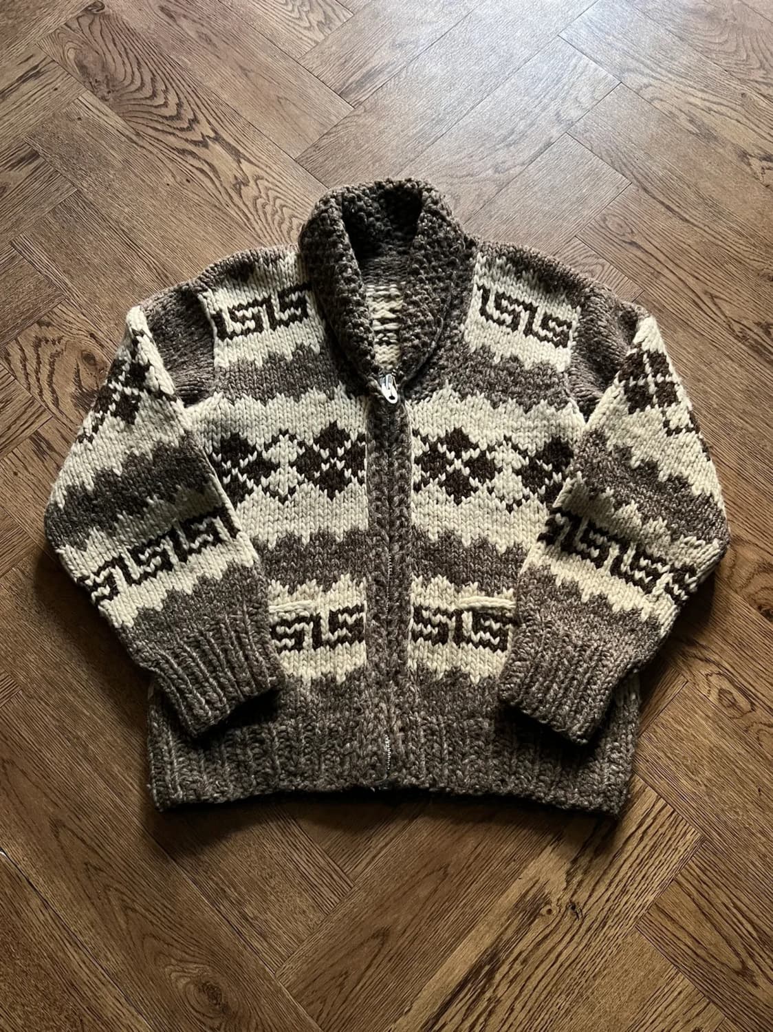 [S]90's USA 빈티지 아가일 집업 코위찬 스웨터 상품이미지1