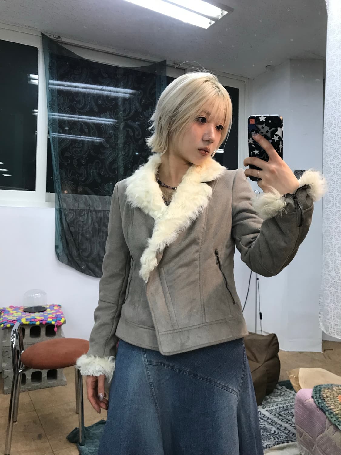 Soup 여성 베이지그레이 양털 무스탕자켓  상품이미지1