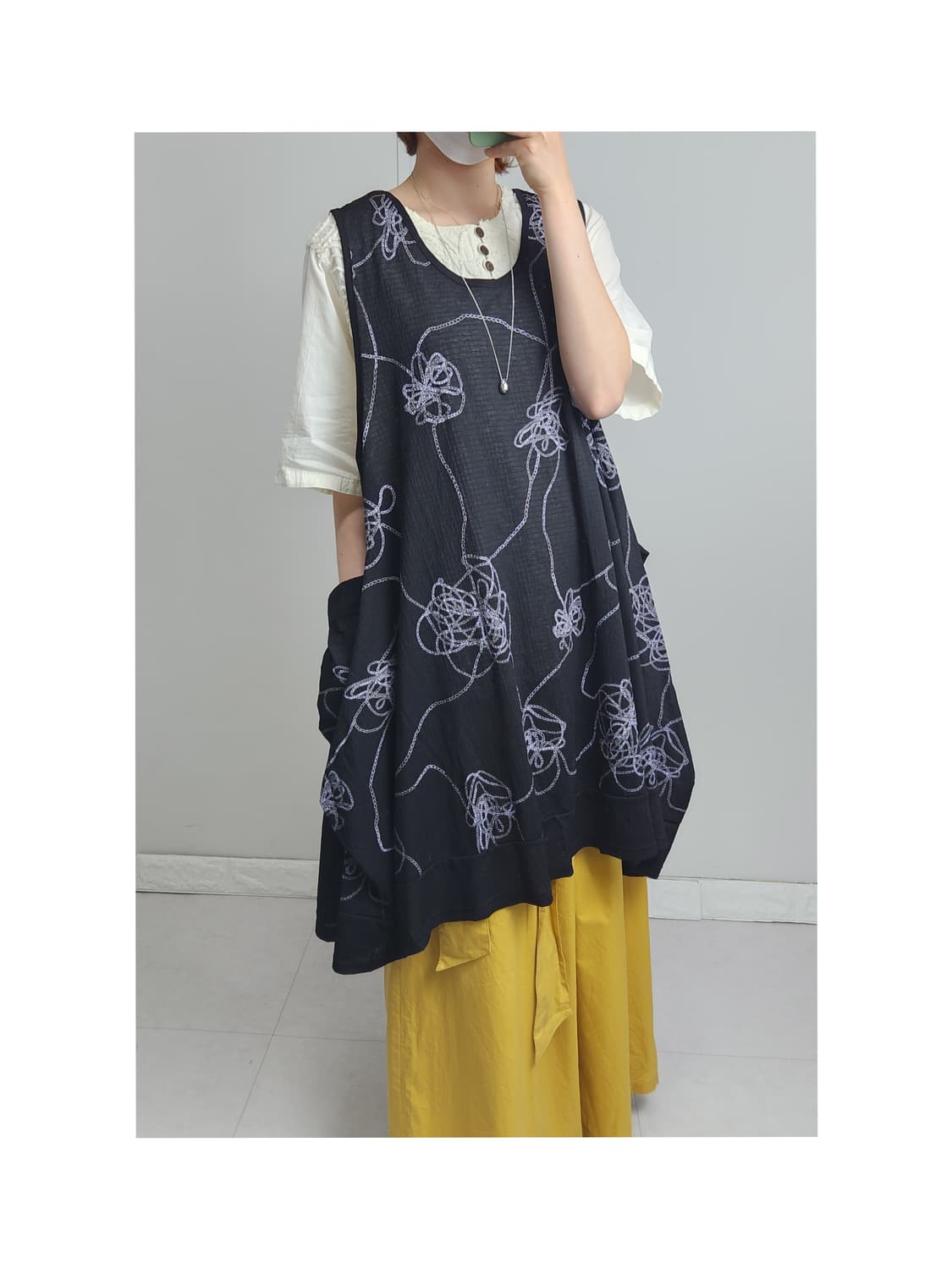 패턴 롱 슬리브리스 블라우스 상품이미지1