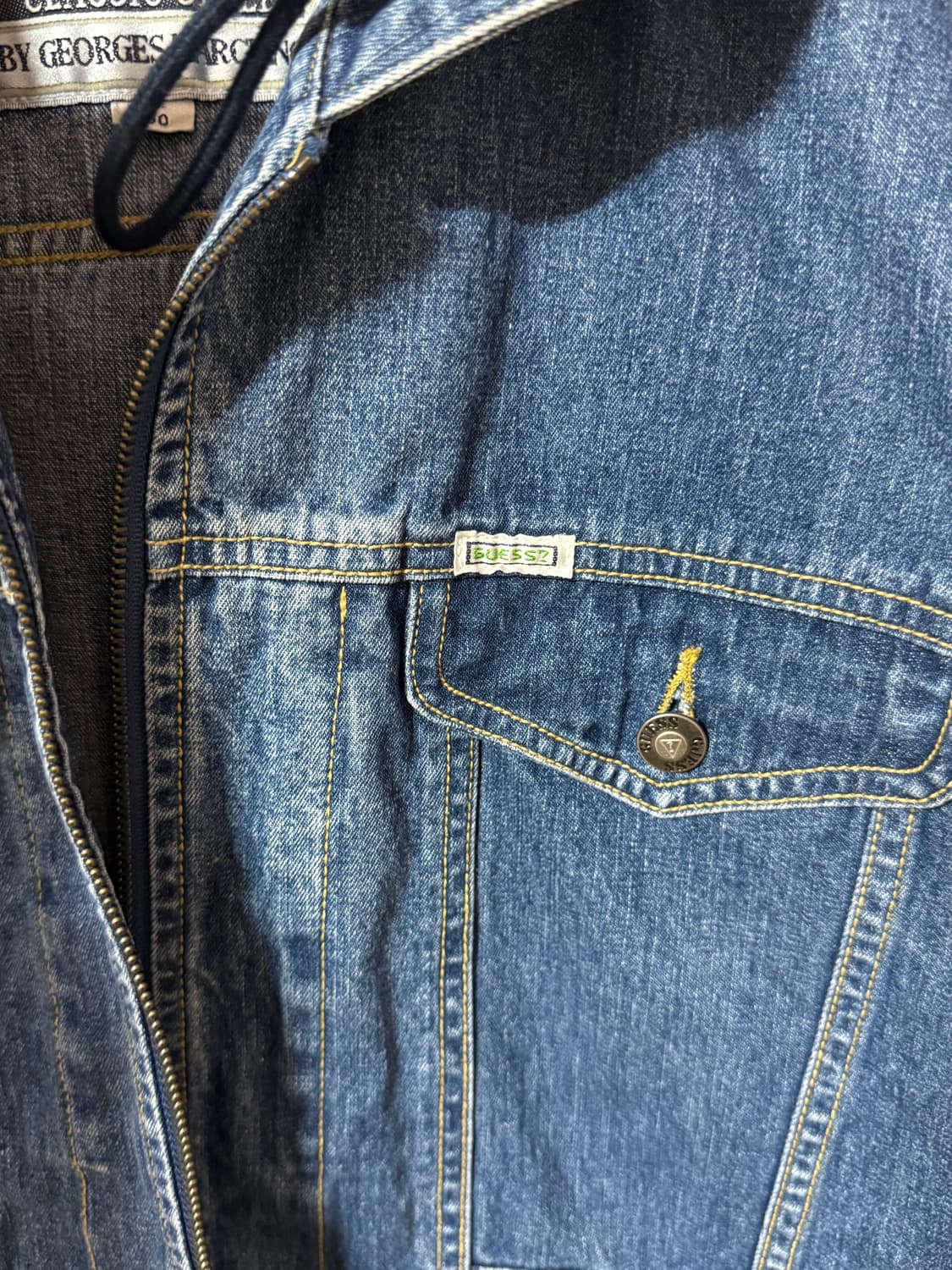 00‘s 게스 빈티지 후드 레이어드 데님자켓 100 상품이미지5