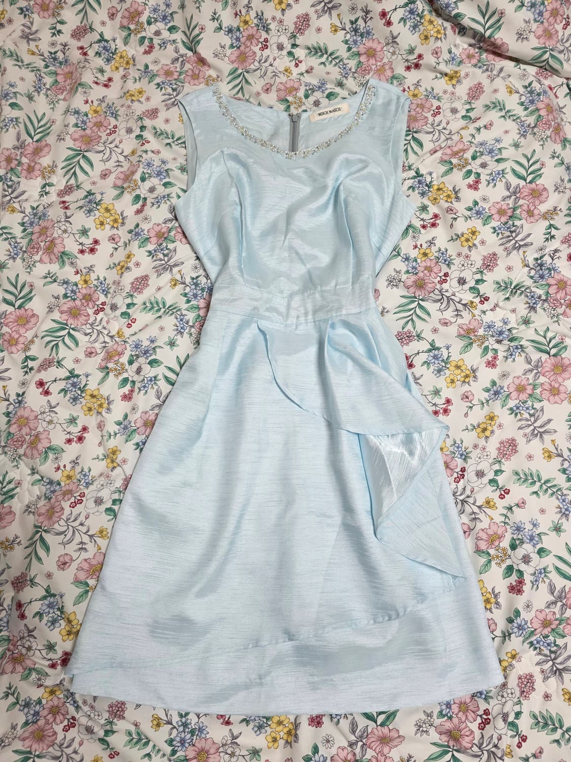 일본빈티지)베이비블루 히메갸루 비즈새틴러플미니원피스핀터깔파티댄스연주회대회 상품이미지3