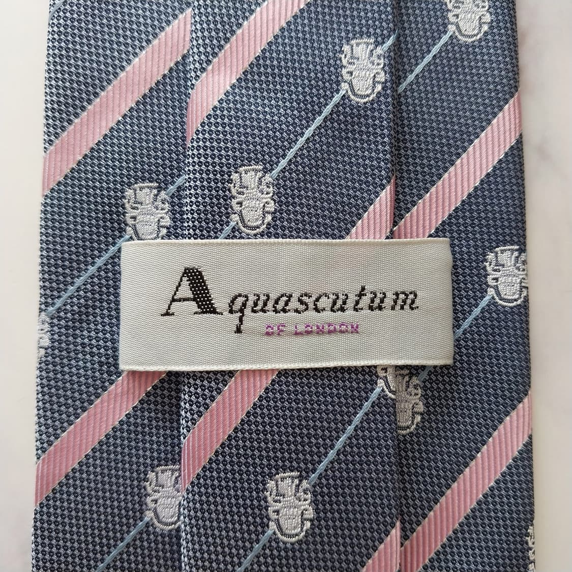 아쿠아스큐텀 실크 네이비 스트라이프 넥타이 9.3cm A+등급 K1128 상품이미지10