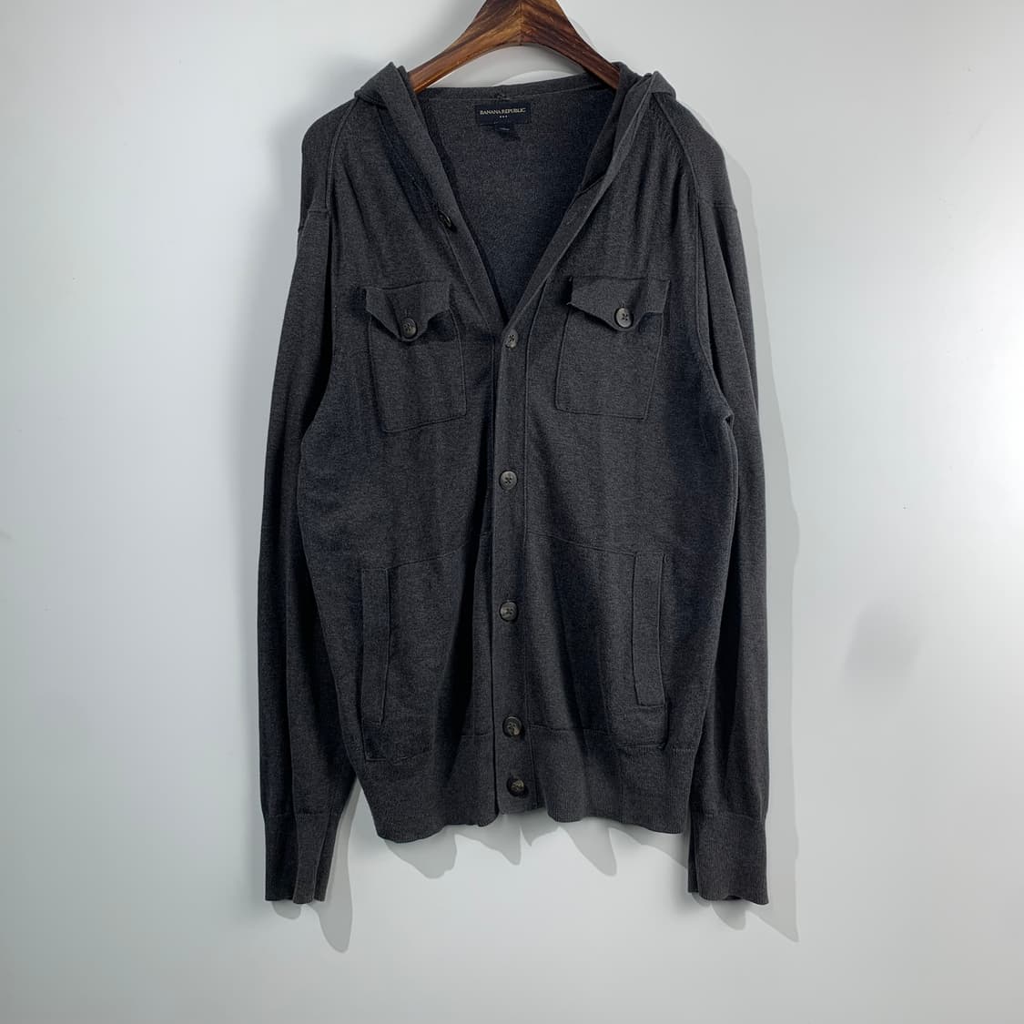 Vintage 빈티지 포켓 차콜 니트 후드 가디건 상품이미지2