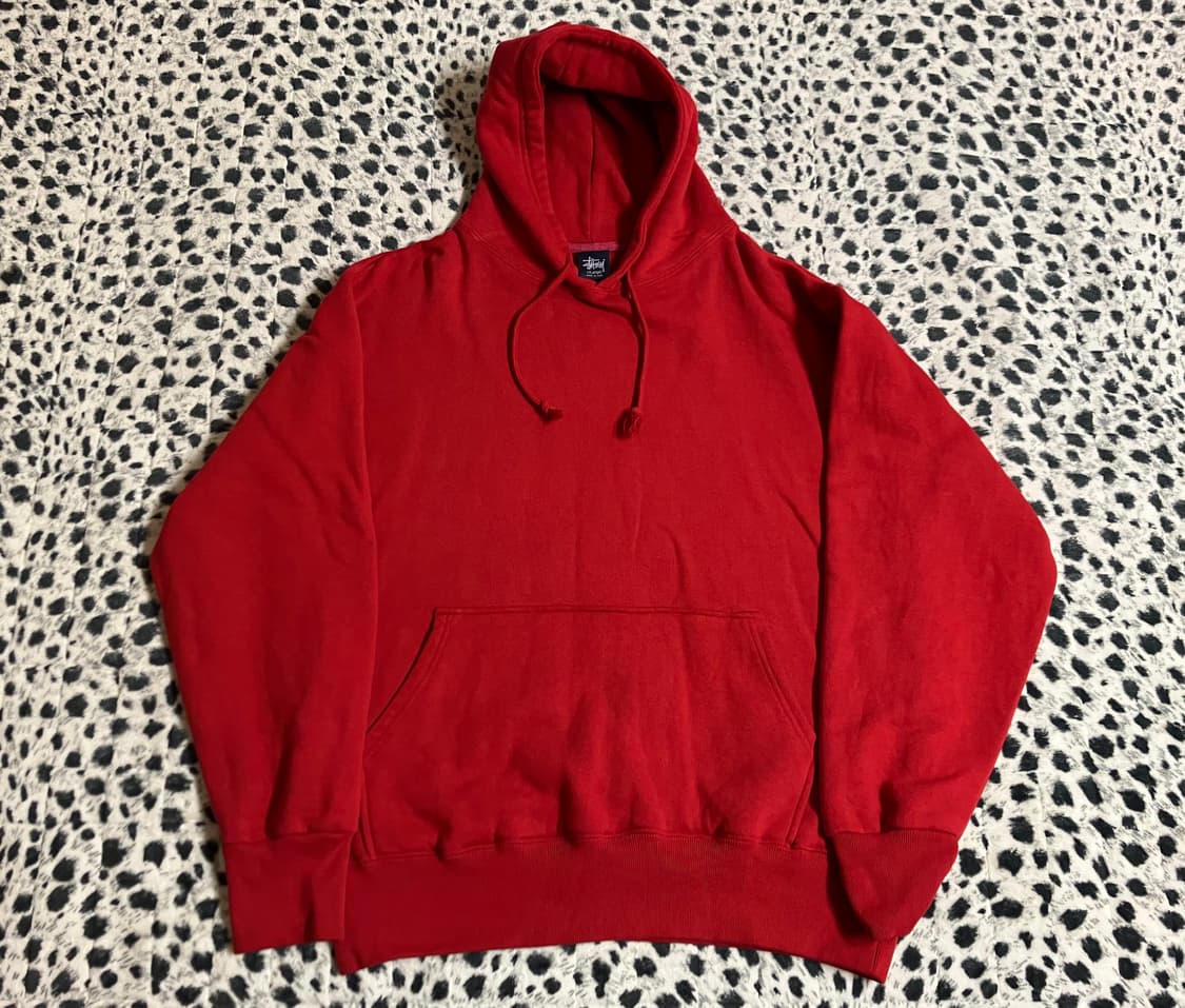 빈티지 USA 90s Stussy 스투시 레드 무지 후드 XL  상품이미지1