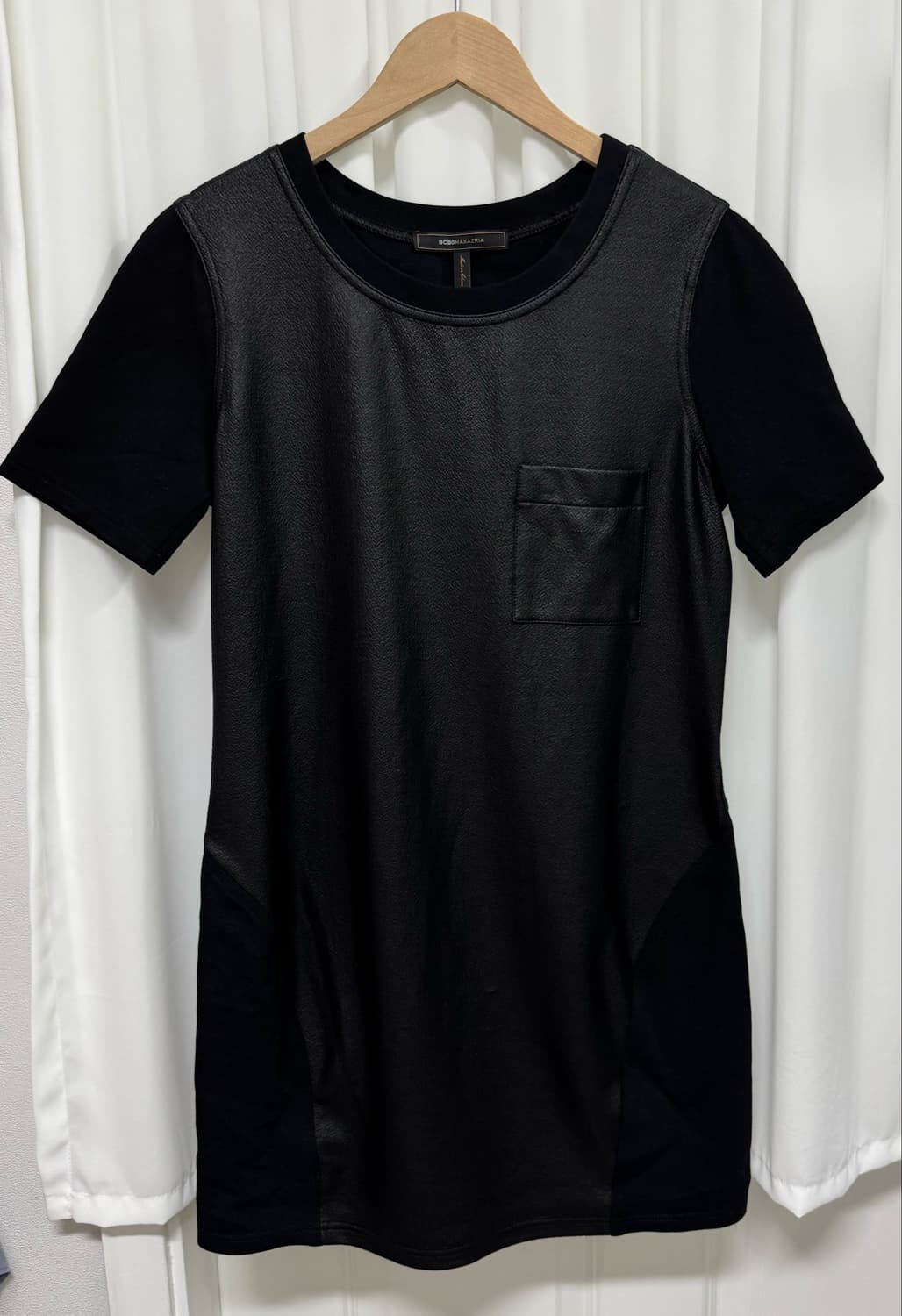 BCBGMAXAZRIA 블랙 레더 배색 반팔원피스 M 상품이미지2