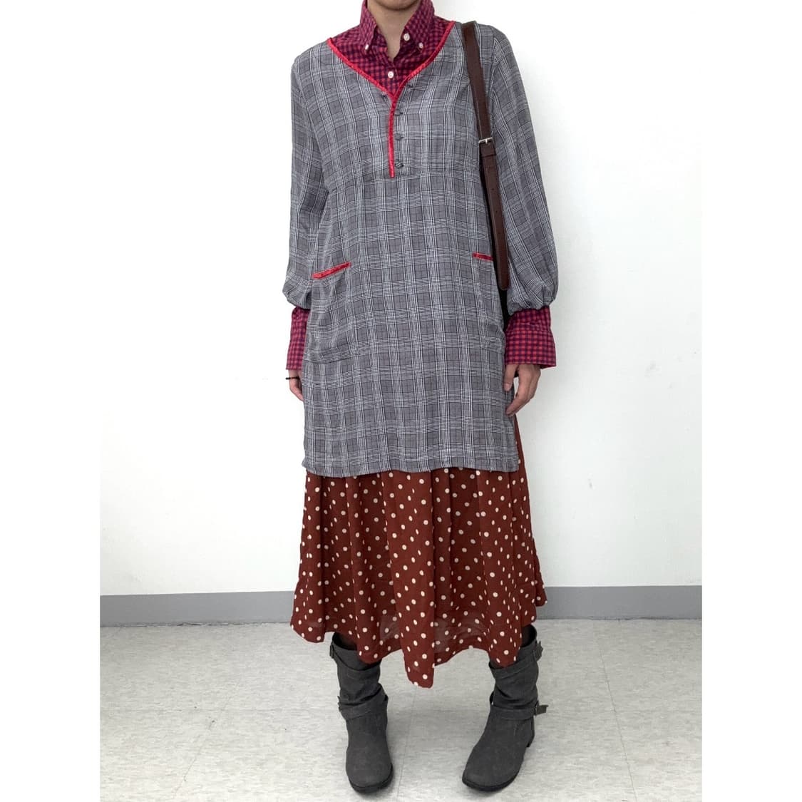 빈티지 그레이 체크 원피스 상품이미지2