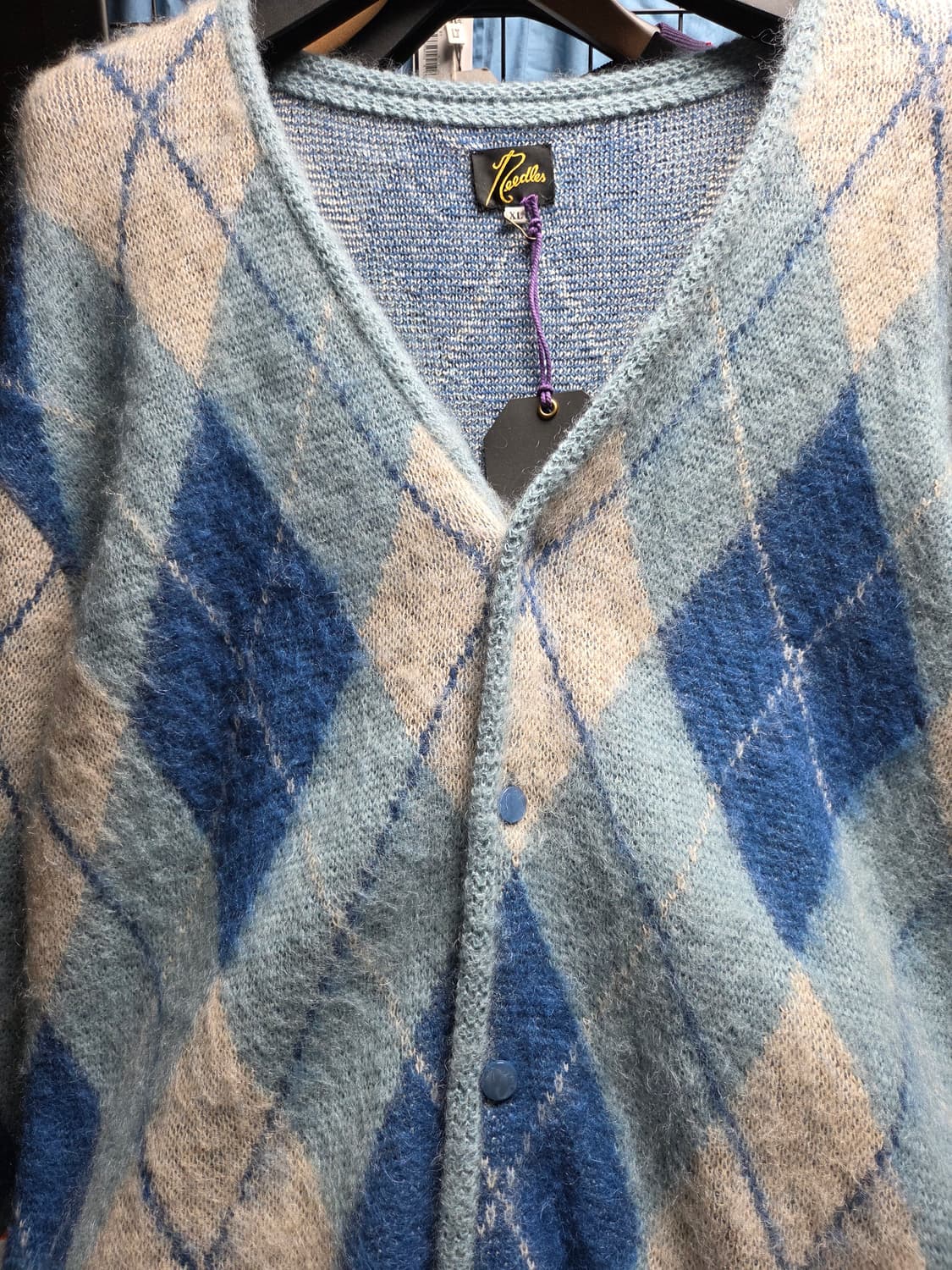 니들스 모헤어 가디건 아가일 블루 XL 새상품 상품이미지1
