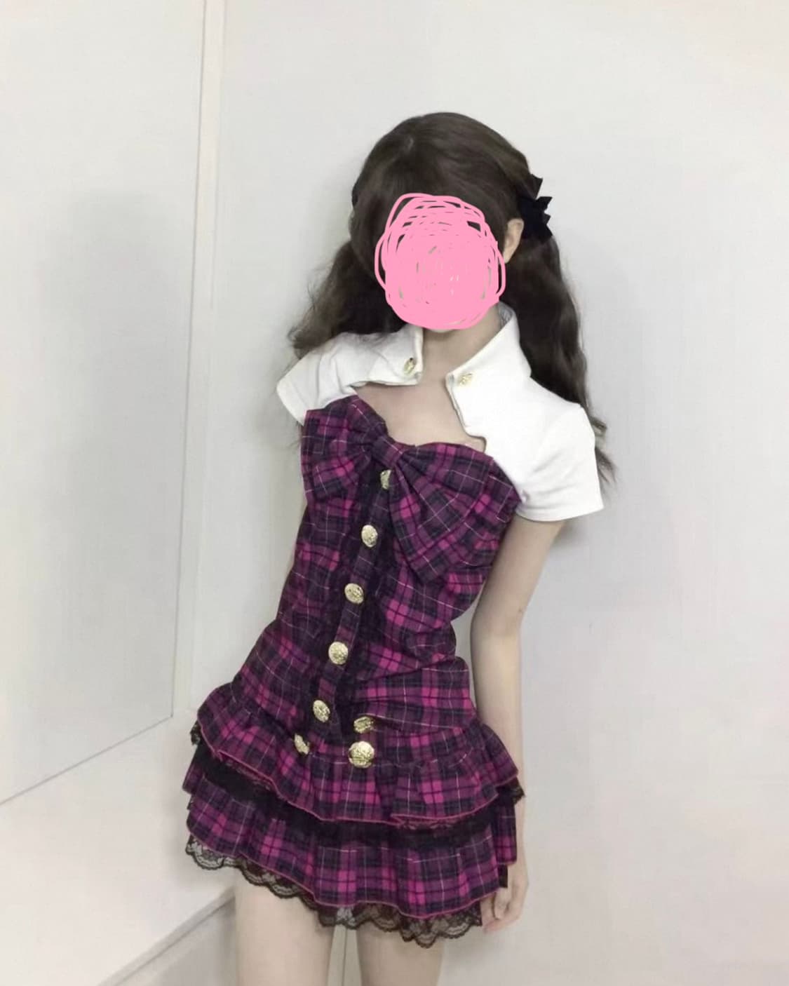 히메갸루 셋업 체크 리본 마즈깔 핑크 진핑 아게하 셔츠 금장 스커트 상품이미지2