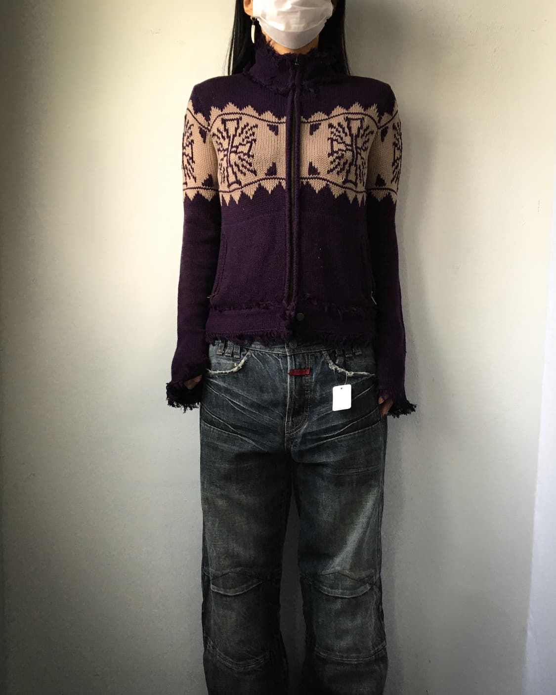 Grunge mood fringe knit zip up 상품이미지8