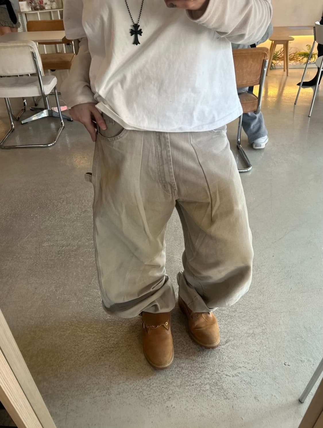 DICKIES 와이드 카펜터 팬츠 베이지 상품이미지1