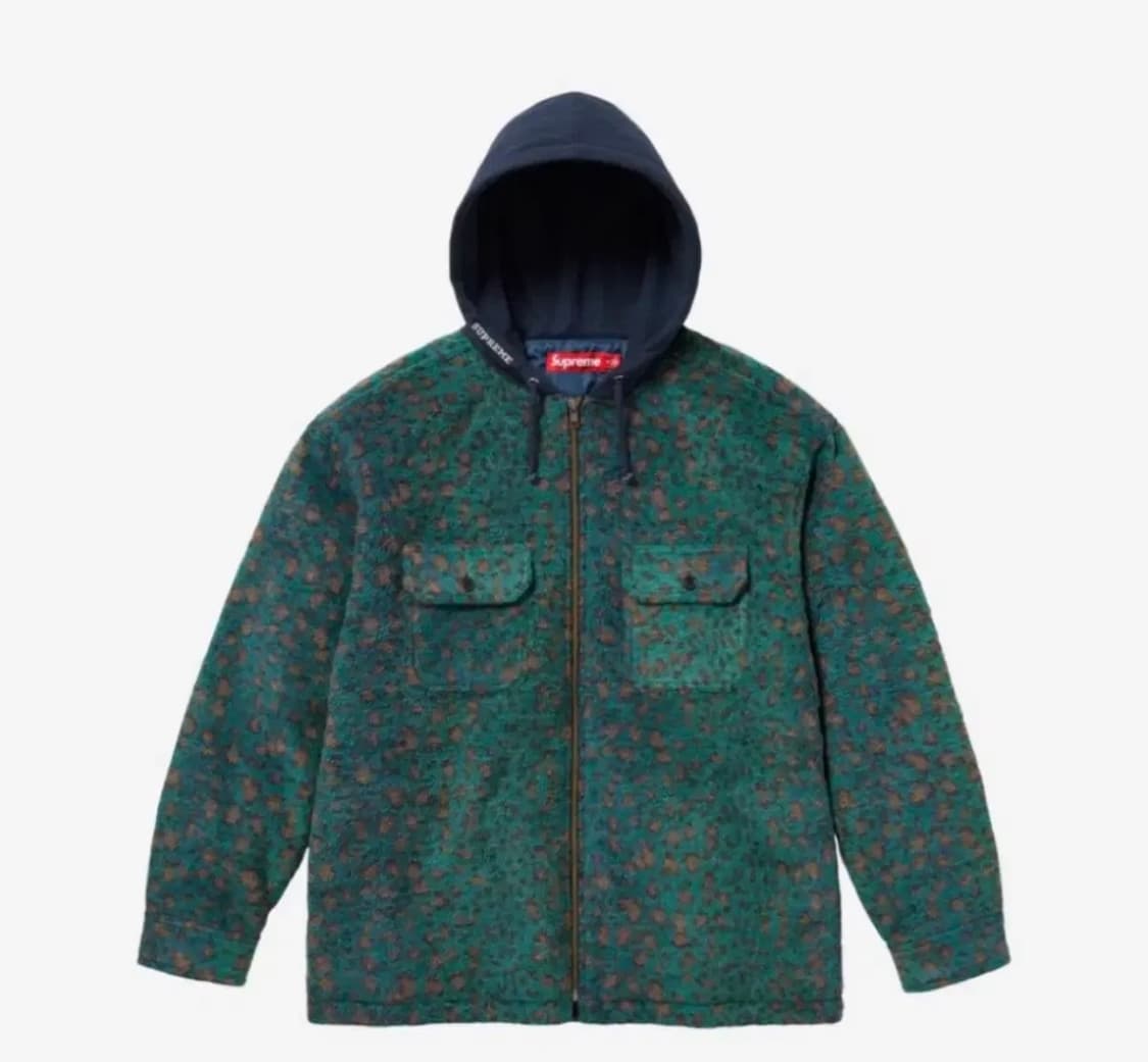 M)슈프림 플리스 집업 후드 셔츠 틸 레오파드 상품이미지1