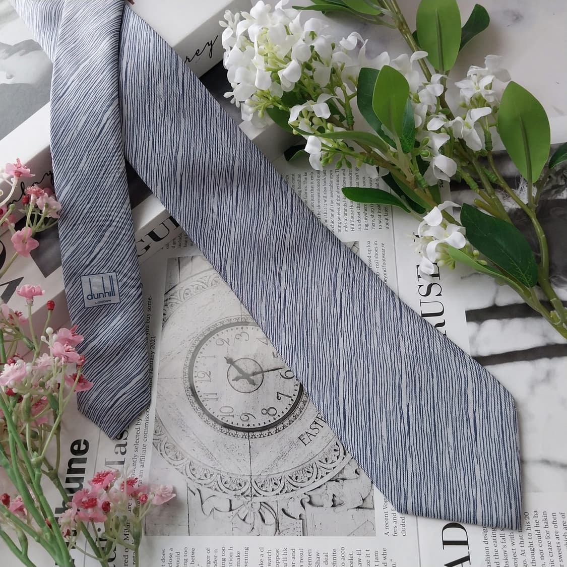 던힐 실크 스트라이프 텍스처 넥타이 7.8cm A+등급 K2027 상품이미지3