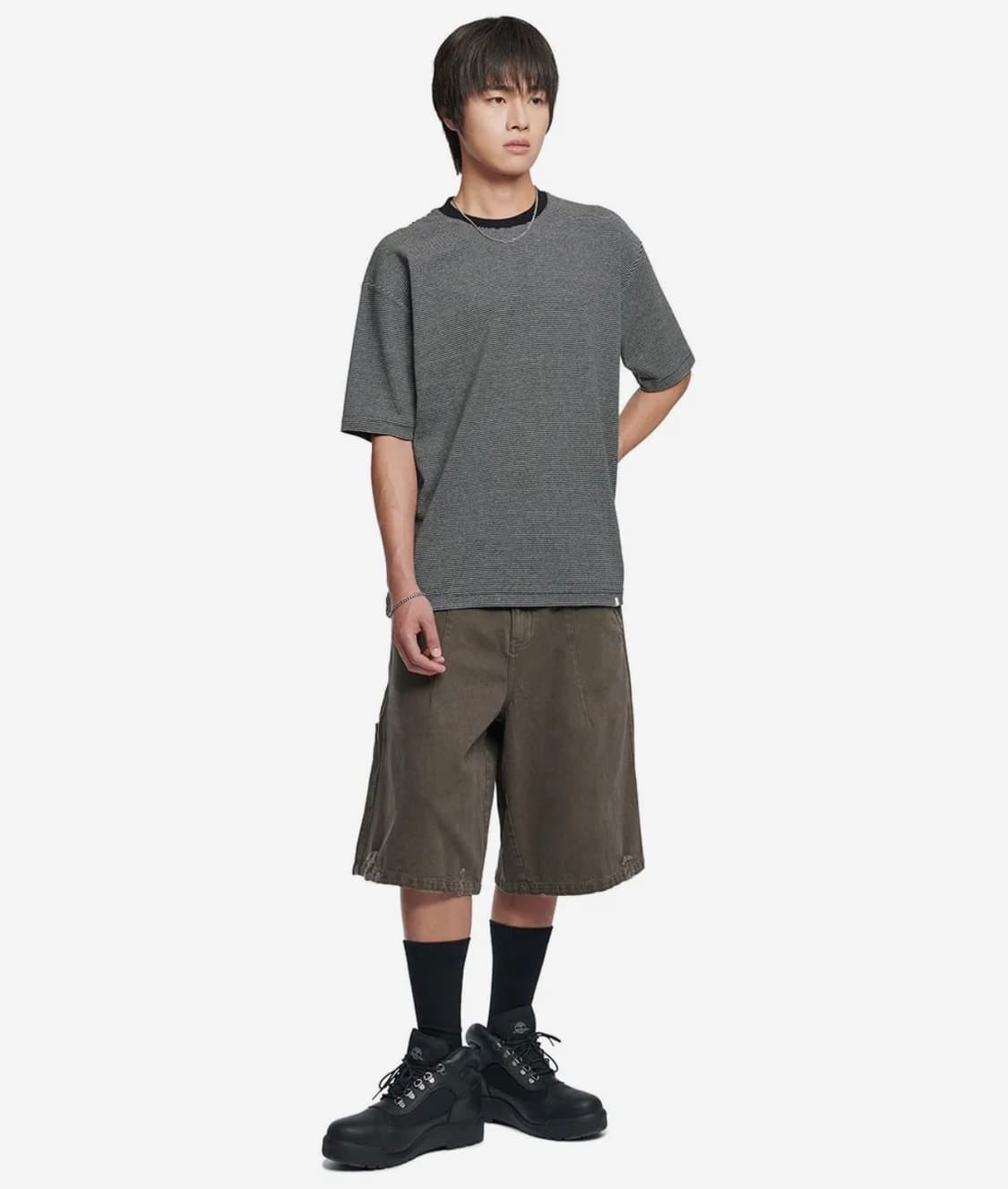 노매뉴얼 - FINE STRIPE T-SHIRT - BLACK 상품이미지3