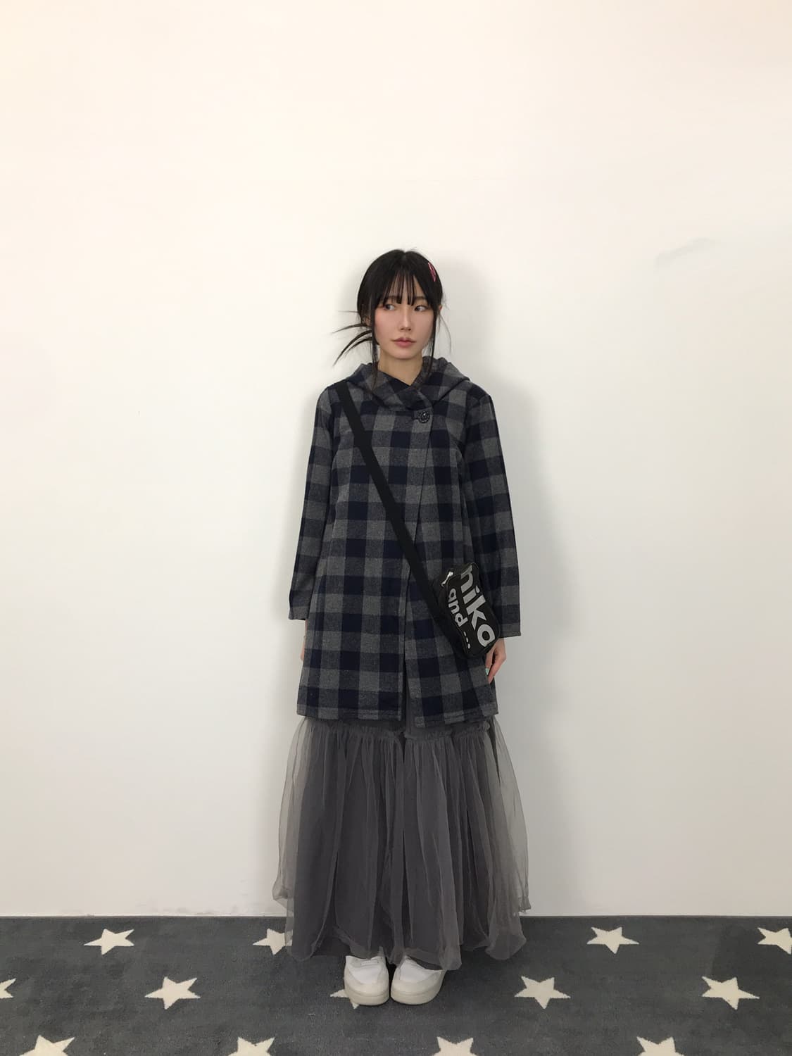 Jpn Plaid A-Line Button Coat 상품이미지1