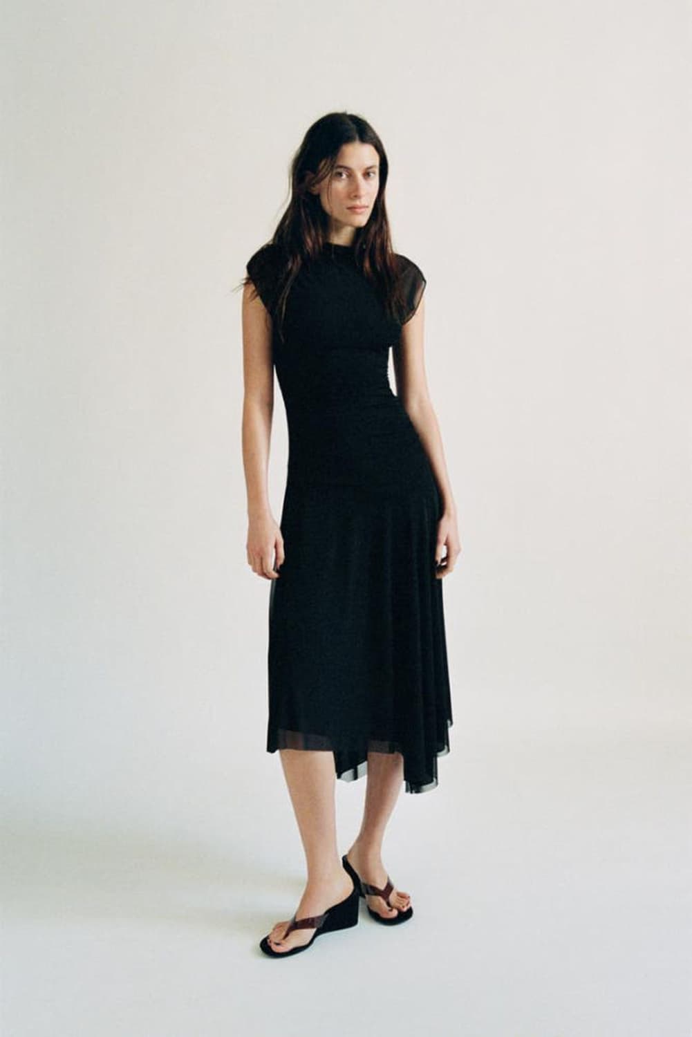 Zara 셔링 튤 미디 원피스 블랙 S 상품이미지2