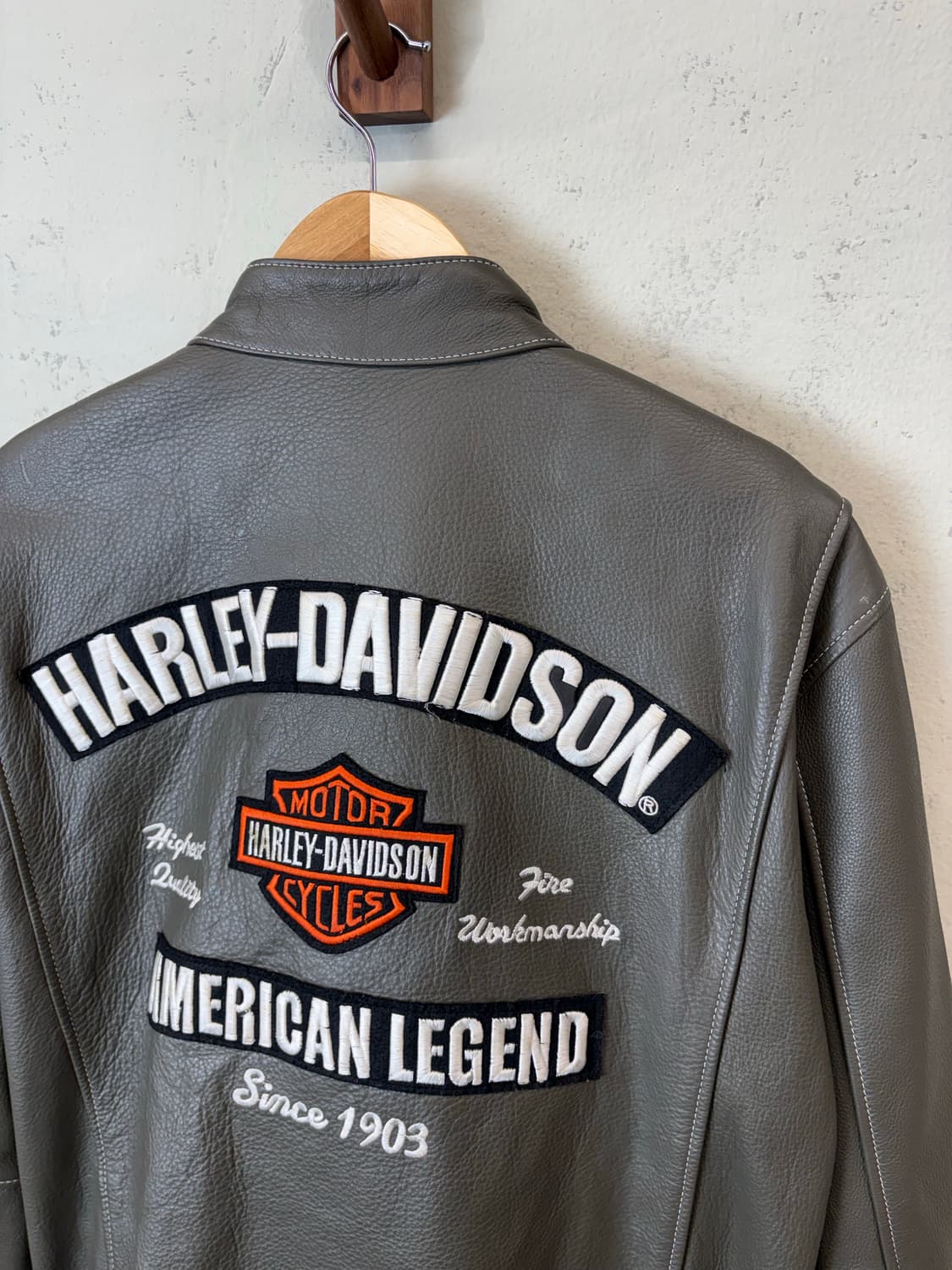 할리데이비슨 스타일 자수 빈티지 싱글 레더 자켓 상품이미지3