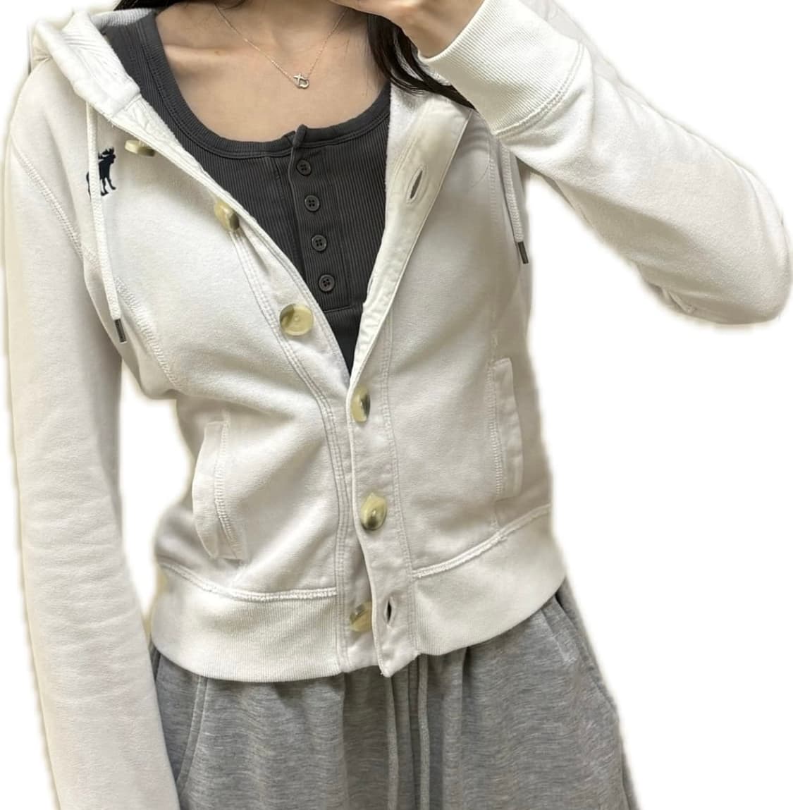 아베크롬비 버튼 후드집업 화이트 S 딱붙핏 상품이미지7