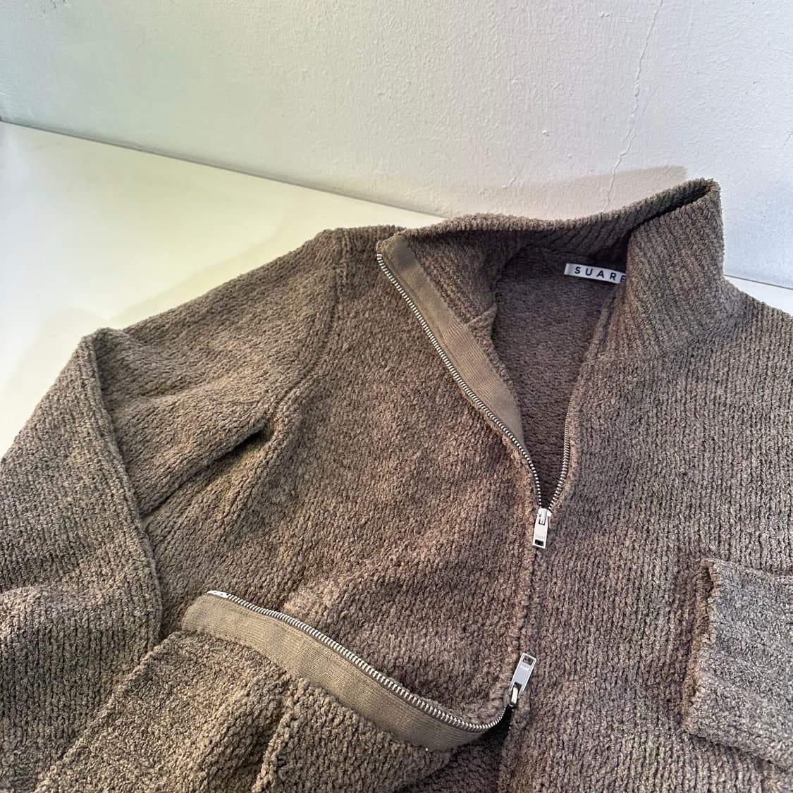 M 수아레 스모크카키 타월 니트집업 상품이미지3