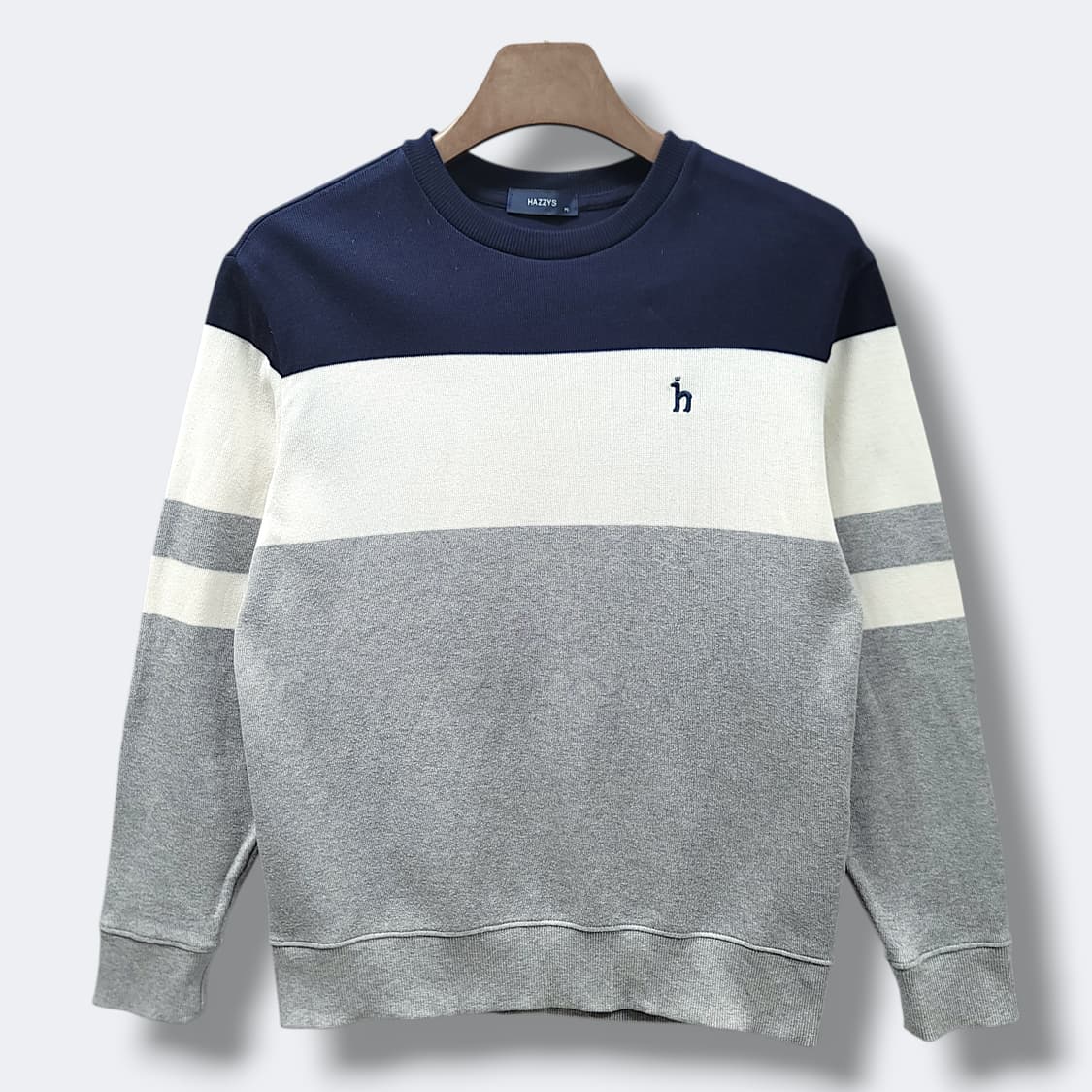 [95] 헤지스 컬러블록 스트라이프 코튼 니트 맨투맨 상품이미지1