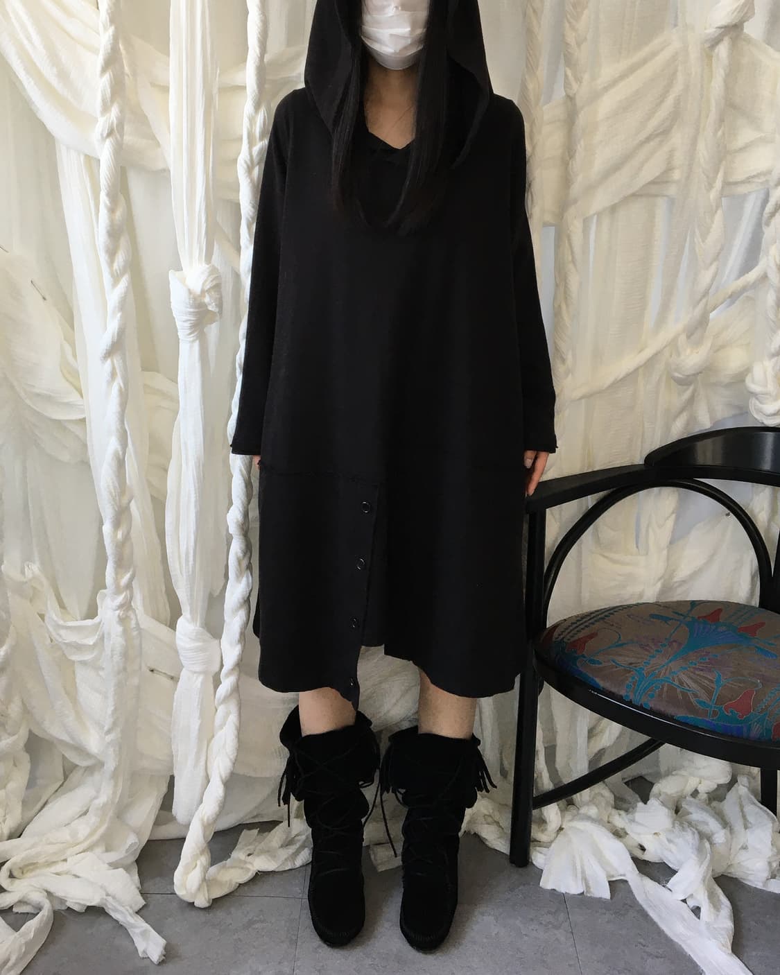 Grunge detail hood long onepiece 상품이미지1