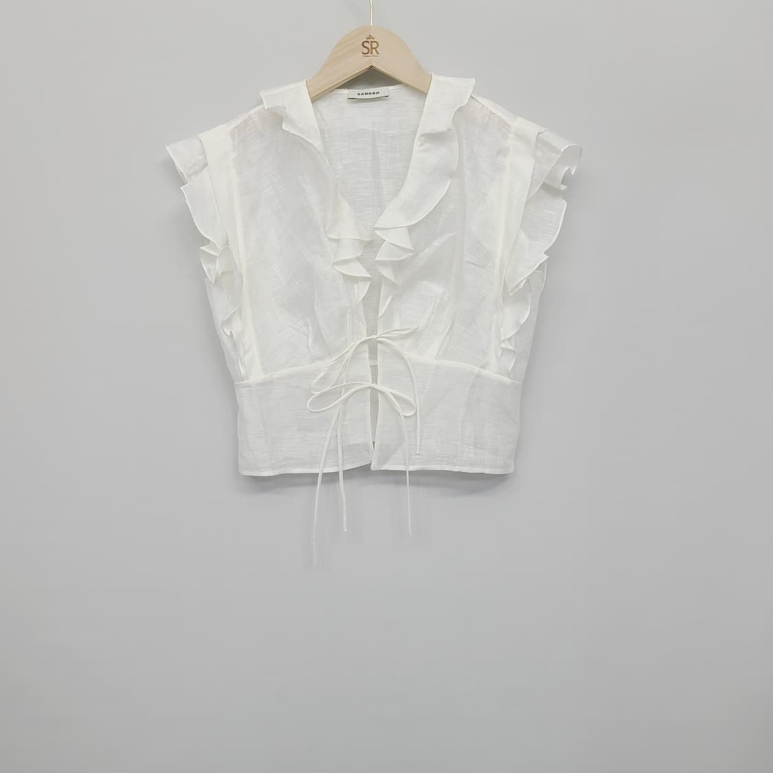 산드로(Sandro) 화이트 러플 프릴 크롭 블라우스 (S) 상품이미지2