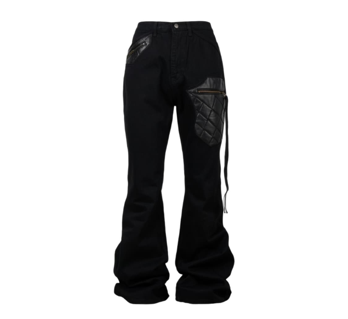 [1] 에모스탠스클럽 레더 패치 플레어드 진 블랙 상품이미지1