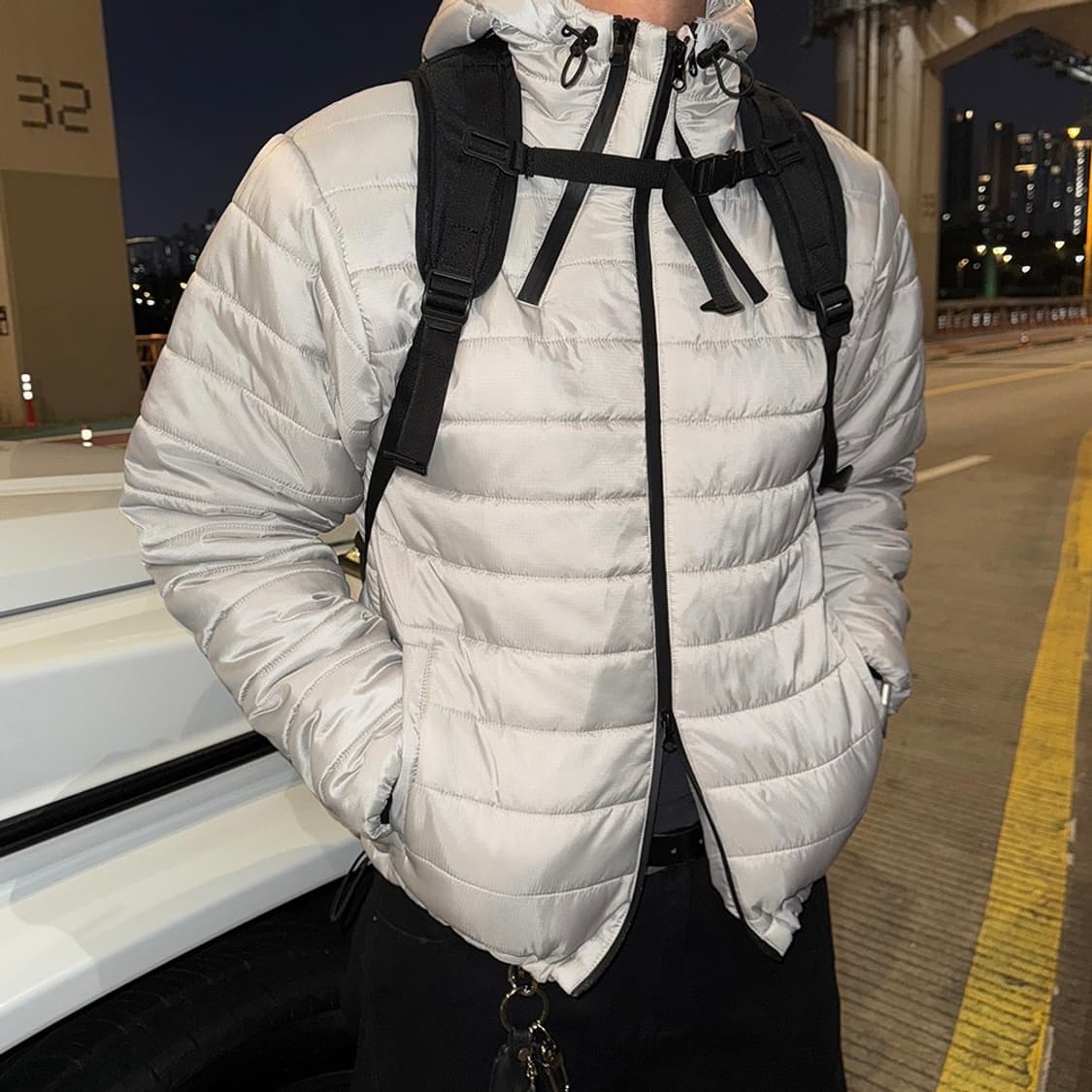 투웨이 경량 후드 크롭 패딩 (그레이) 상품이미지2