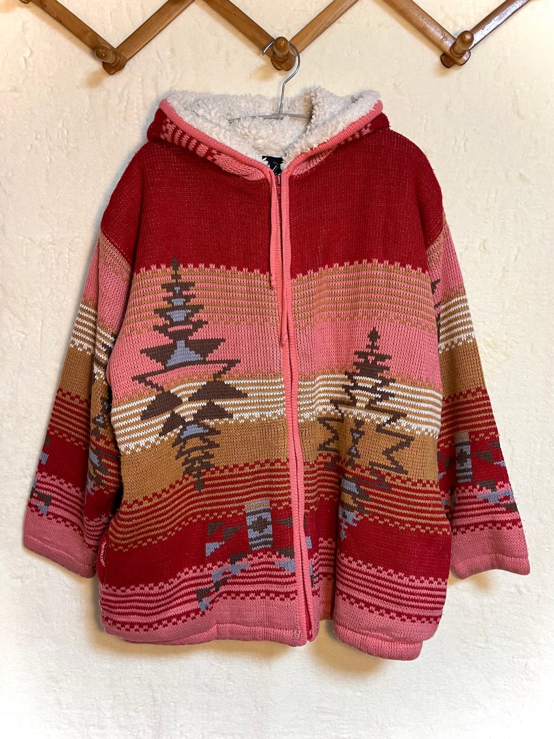 빈티지 에스닉 양털 후드 집업 니트 자켓 상품이미지1