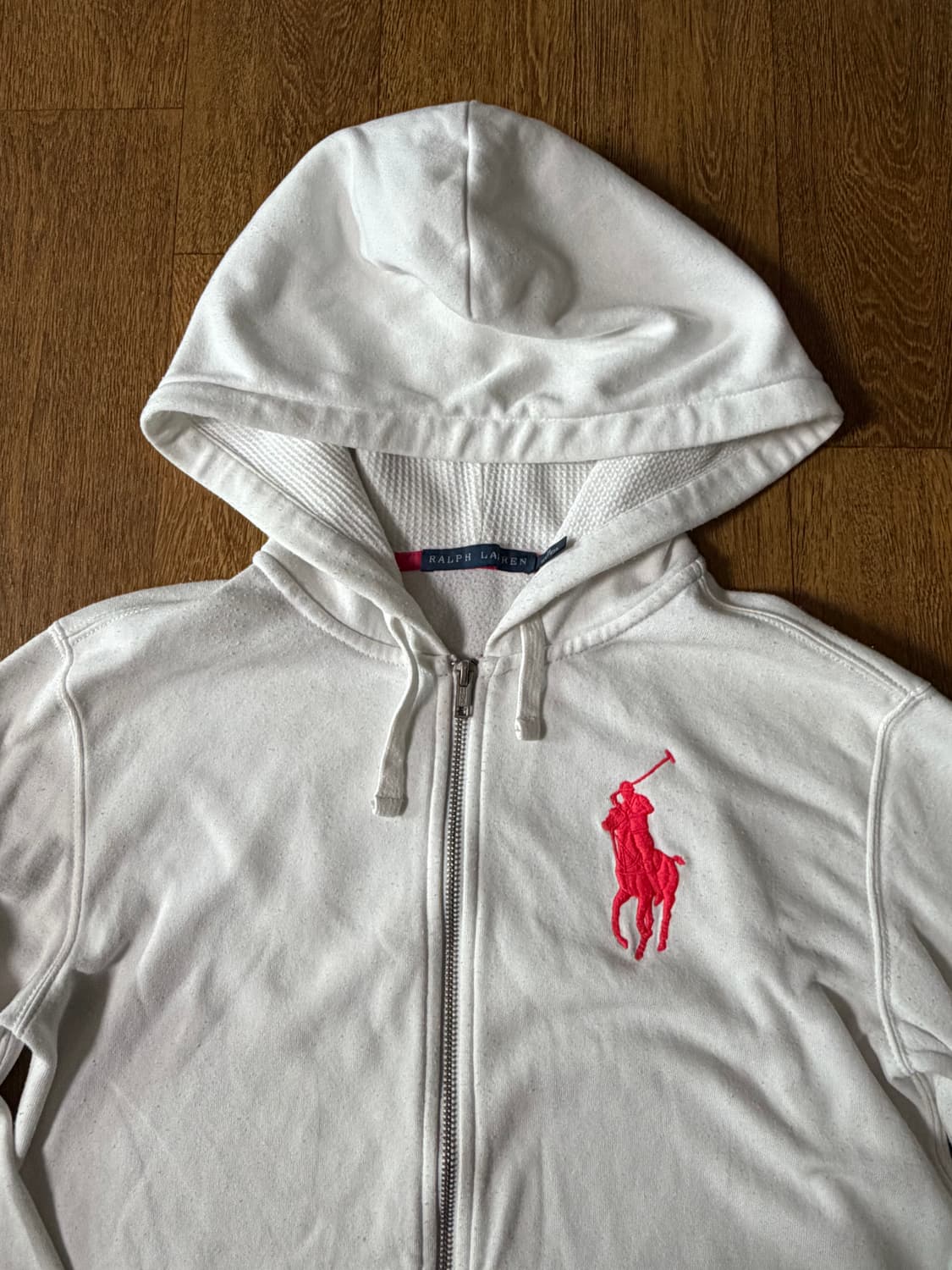 폴로 화이트 형광핑크 빅포니 후드집업 m 상품이미지2