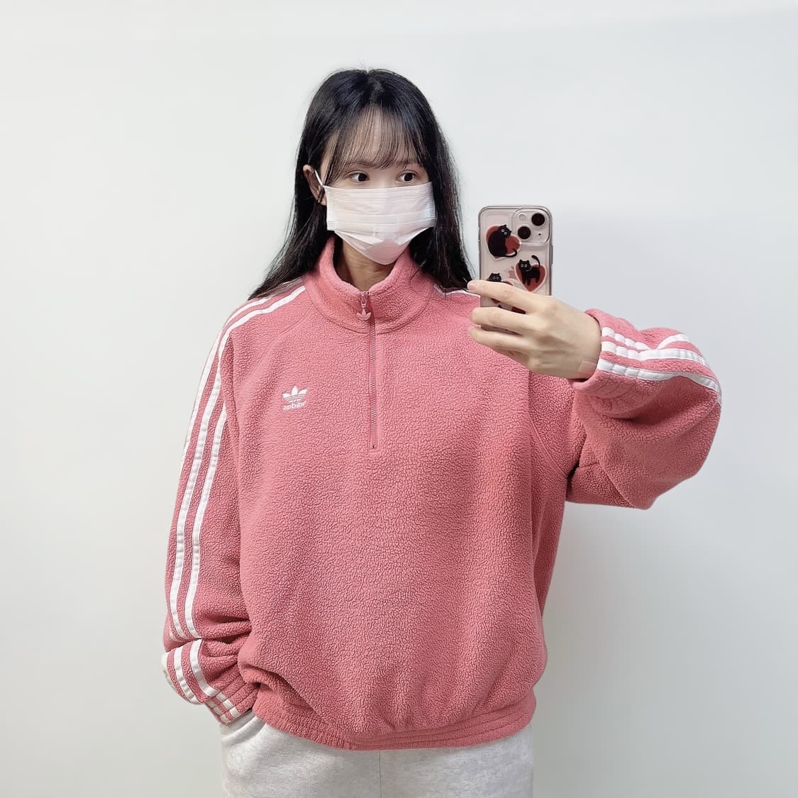 아디다스 오리지널 플리스 아노락 자켓 핑크 상품이미지1