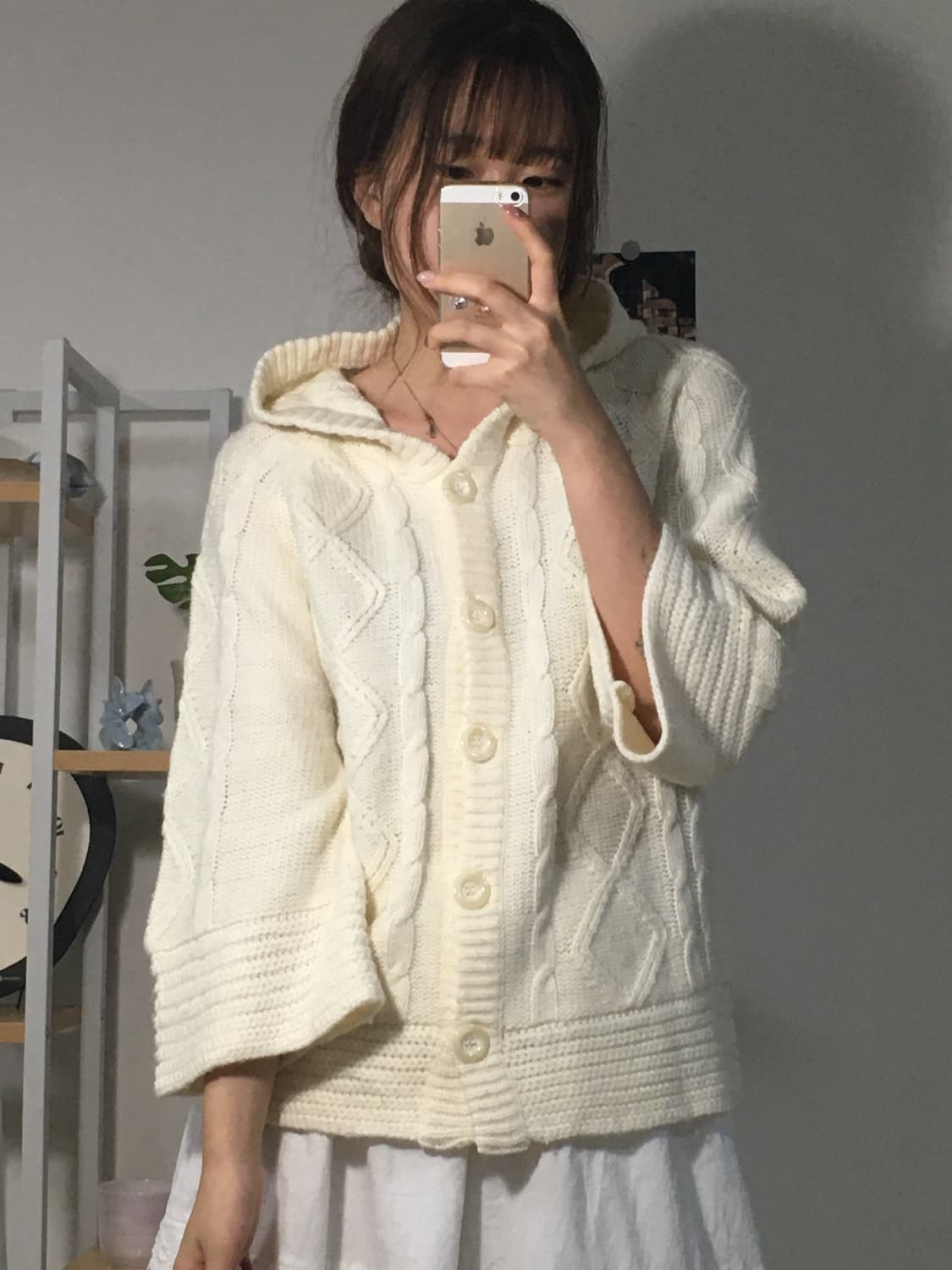 화이트 케이블 후드니트 상품이미지3