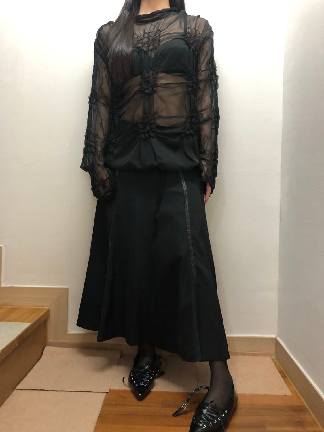 빈티지 블랙 펑크 레더 롱 스커트 상품이미지7