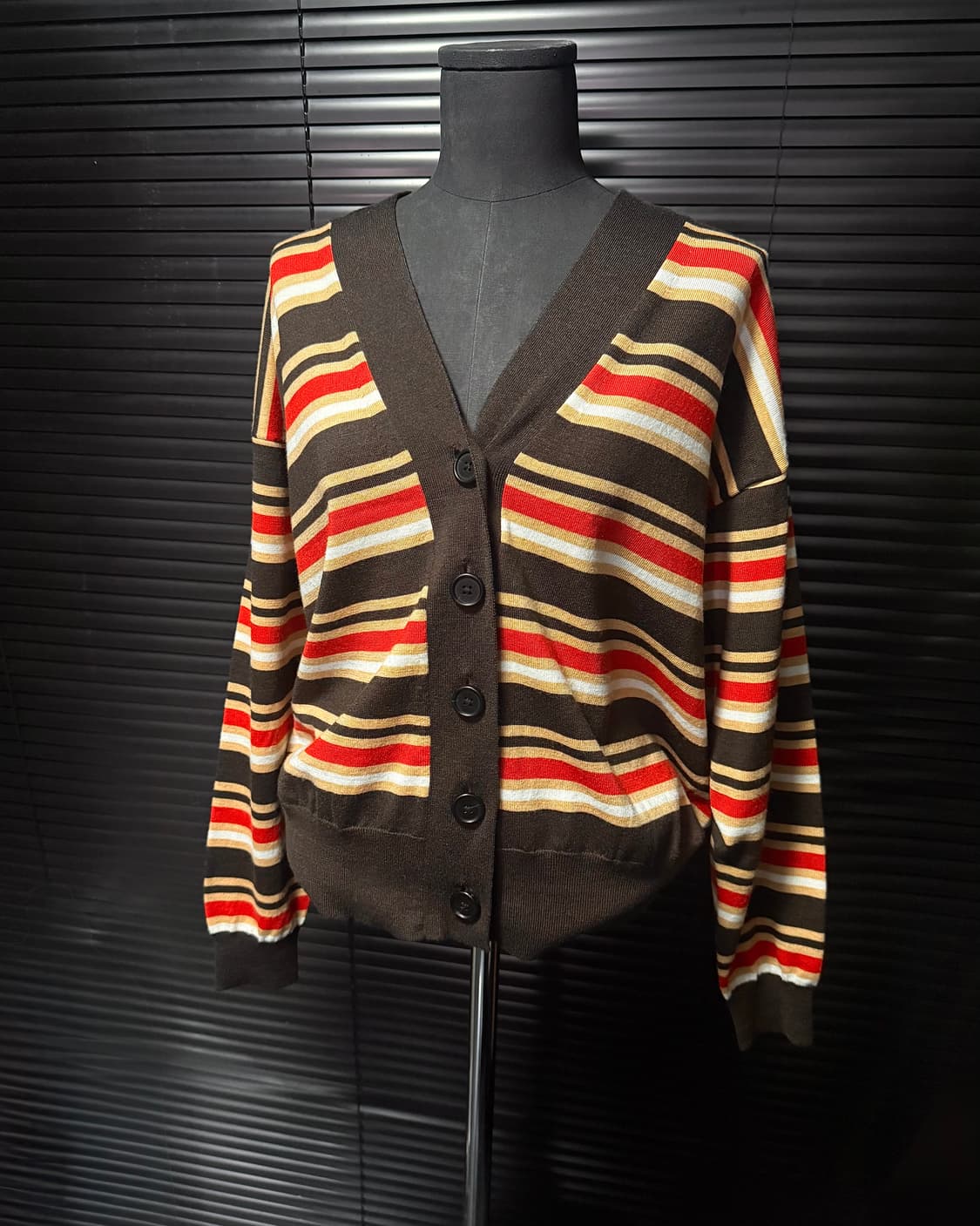유니클로 마르니 스트라이프 울 가디건 브이넥 크롭 브라운 레드 베이지 S 상품이미지1