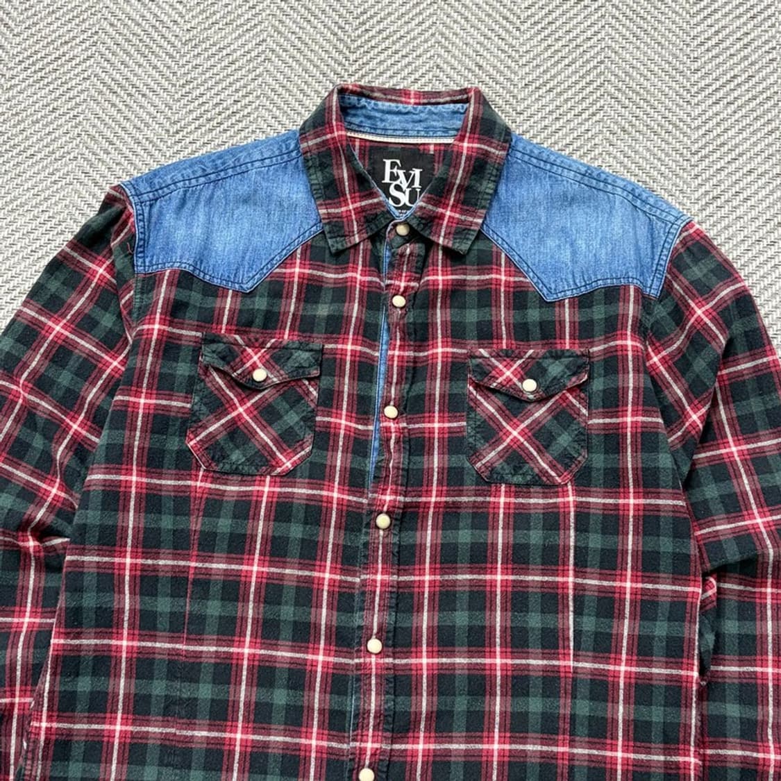 에비수 데님 배색 체크셔츠 v2923 상품이미지3