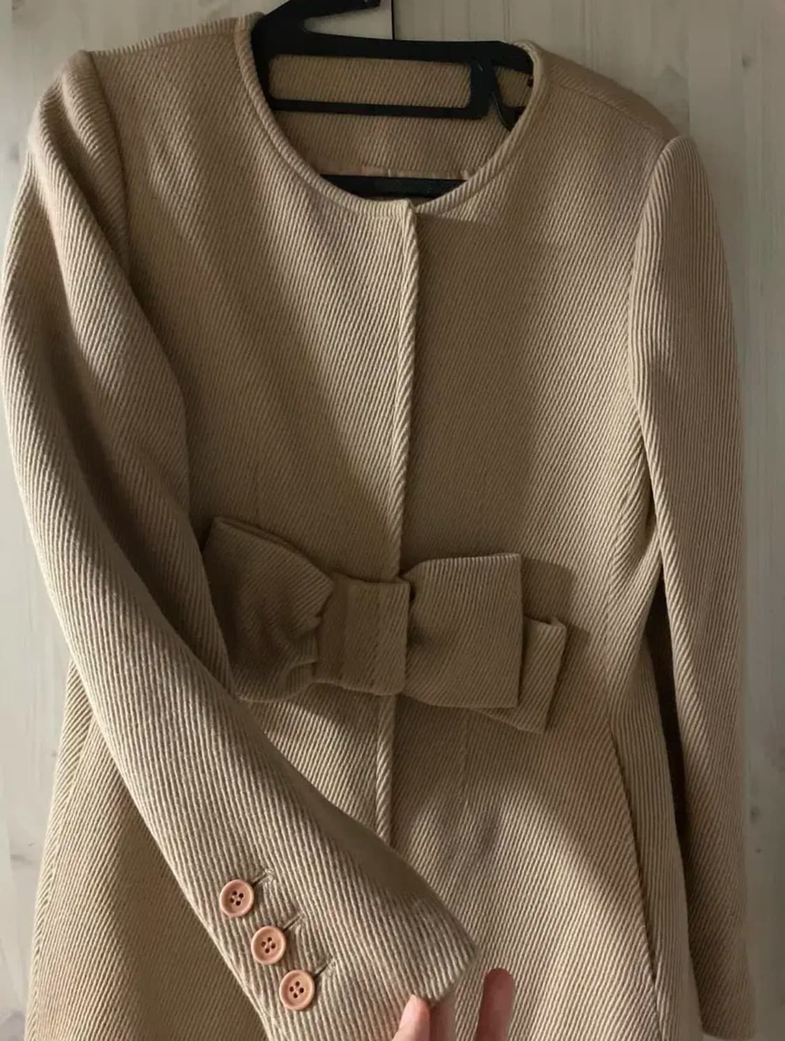 밀크코코아 베이지 리본 코트 라떼갸루 상품이미지2