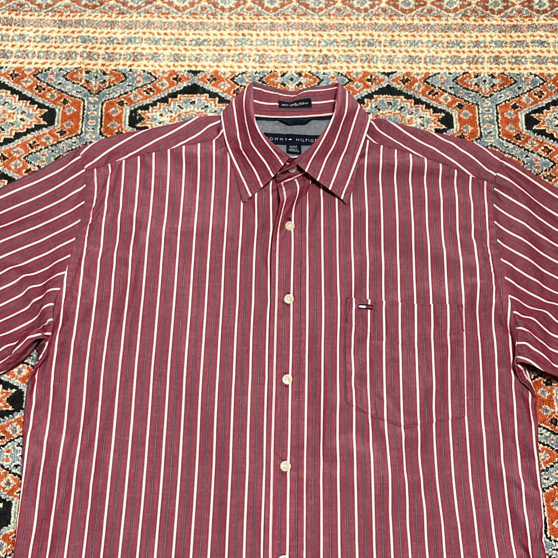 타미힐피거 레드 세로 스트라이프 반팔셔츠 남성M 상품이미지2