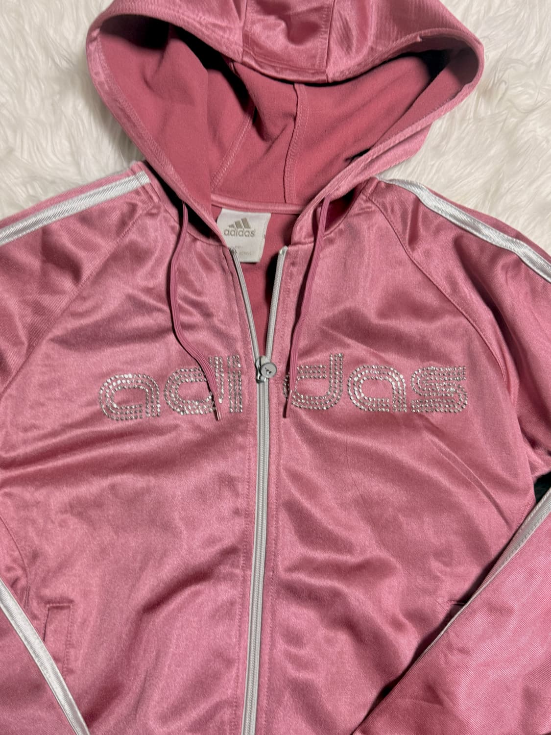 아디다스 새틴 로즈 핑크 큐빅 로고 삼선 트랙탑 져지 Y2K • 갸루 상품이미지2