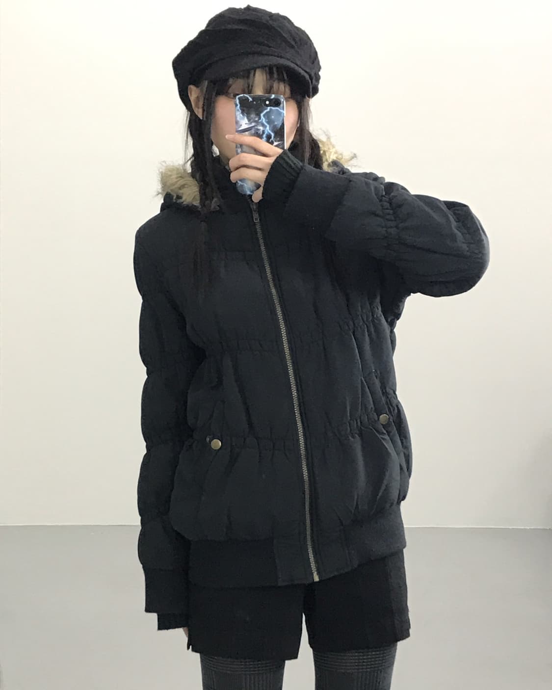 PENDORA Black fur hood jumper 상품이미지1