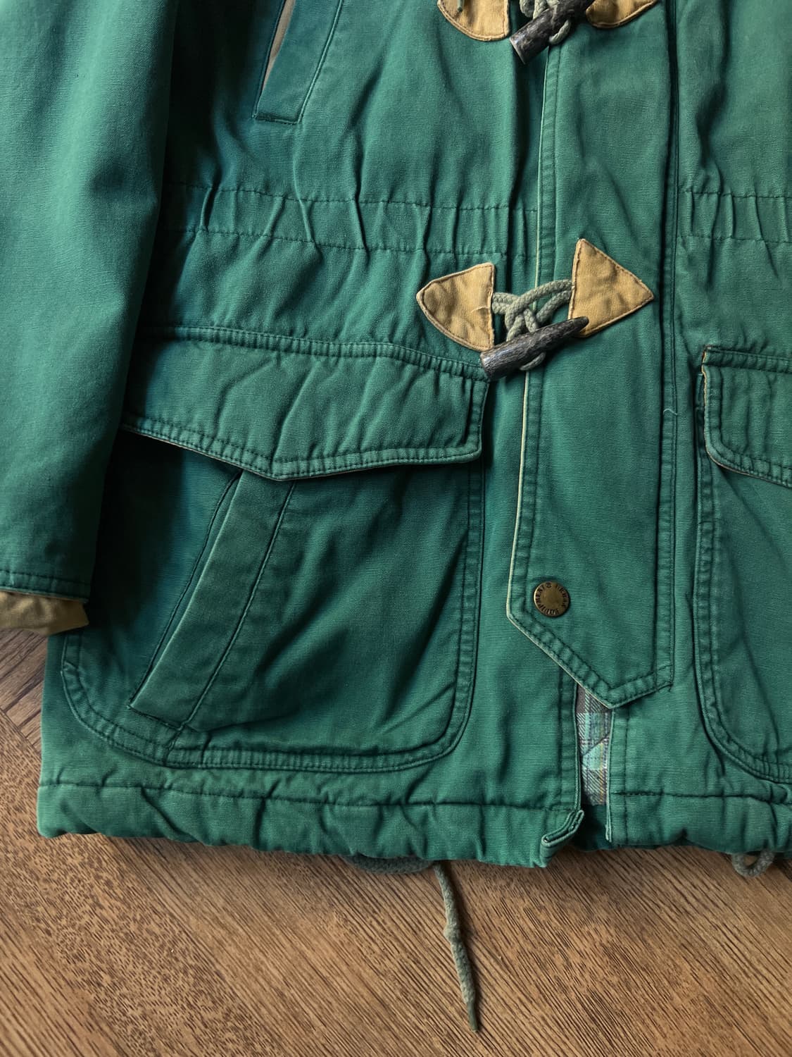 [L]90's USA 빈티지 체크 라이닝 그린 더플 코트 자켓 상품이미지4
