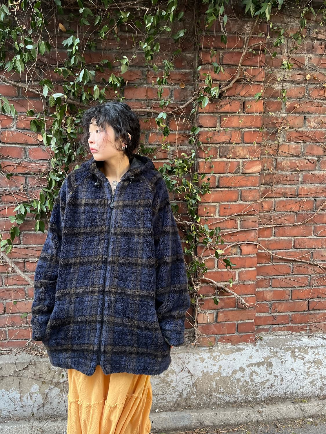 Piko 블루 체크 오버핏 플리스 집업 아우터 상품이미지5