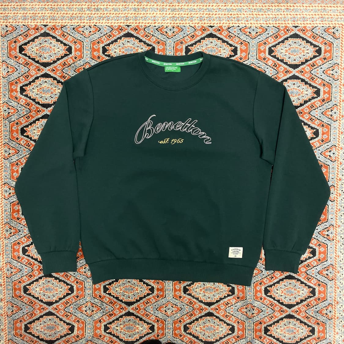 베네통 스펠로고 딥그린 맨투맨 티셔츠 남성L 상품이미지1