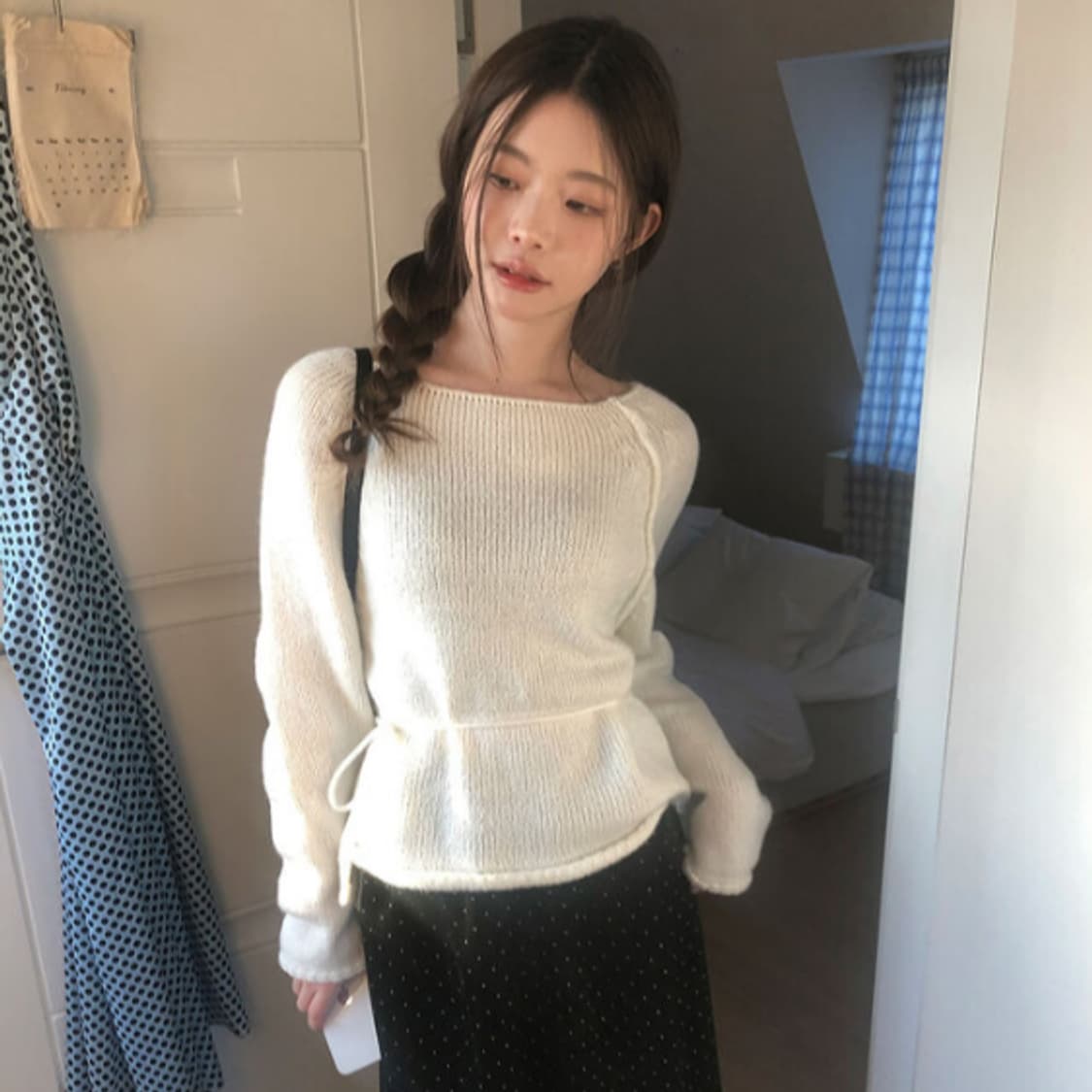 니어웨어 울 보트넥 니트 끈 세트 (아이보리) 새상품 20000 상품이미지7