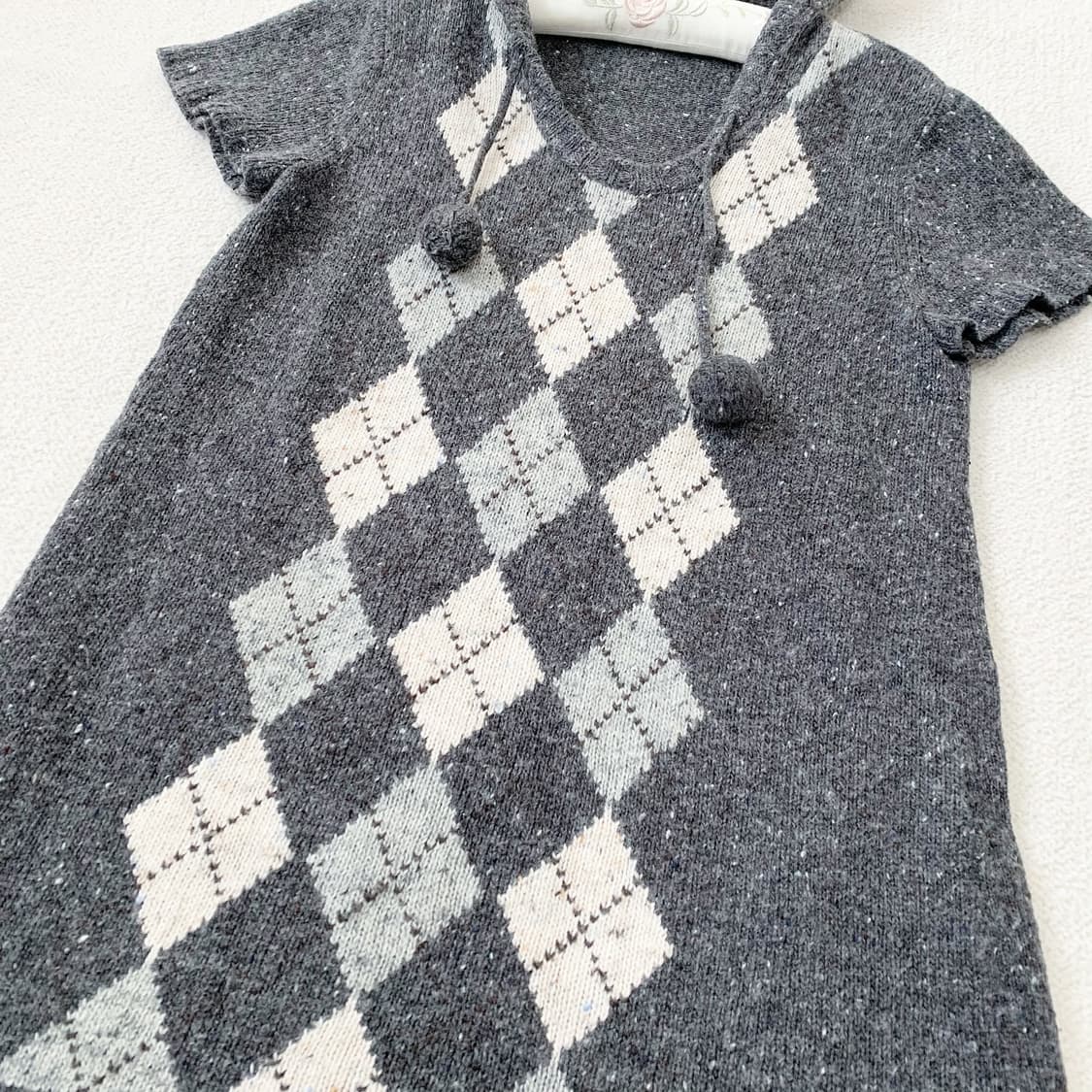 그레이 아가일 보카시 폼폼 후드원피스 상품이미지3