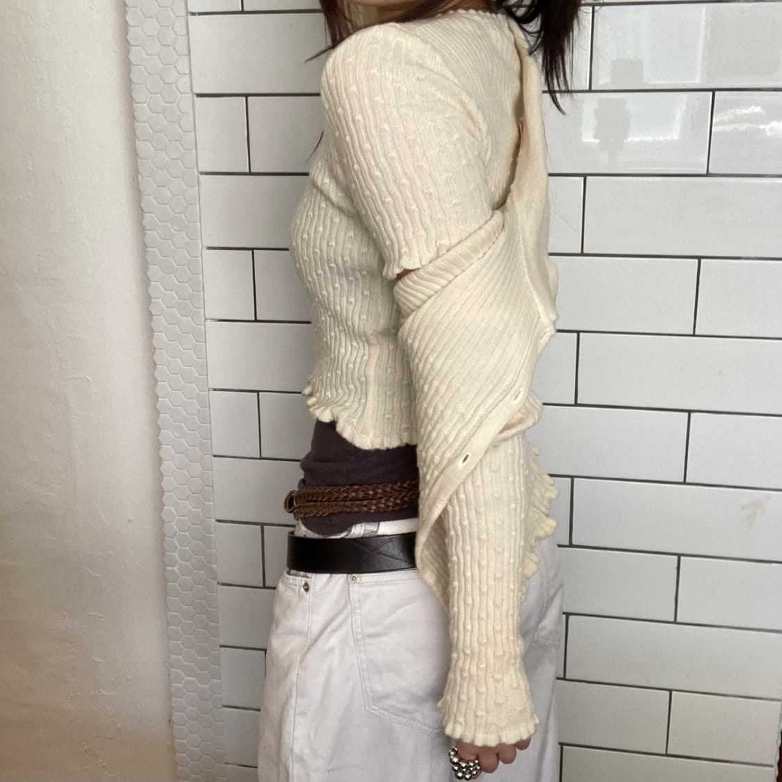 니트 반팔 가디건 세트 (아이보리) 상품이미지3