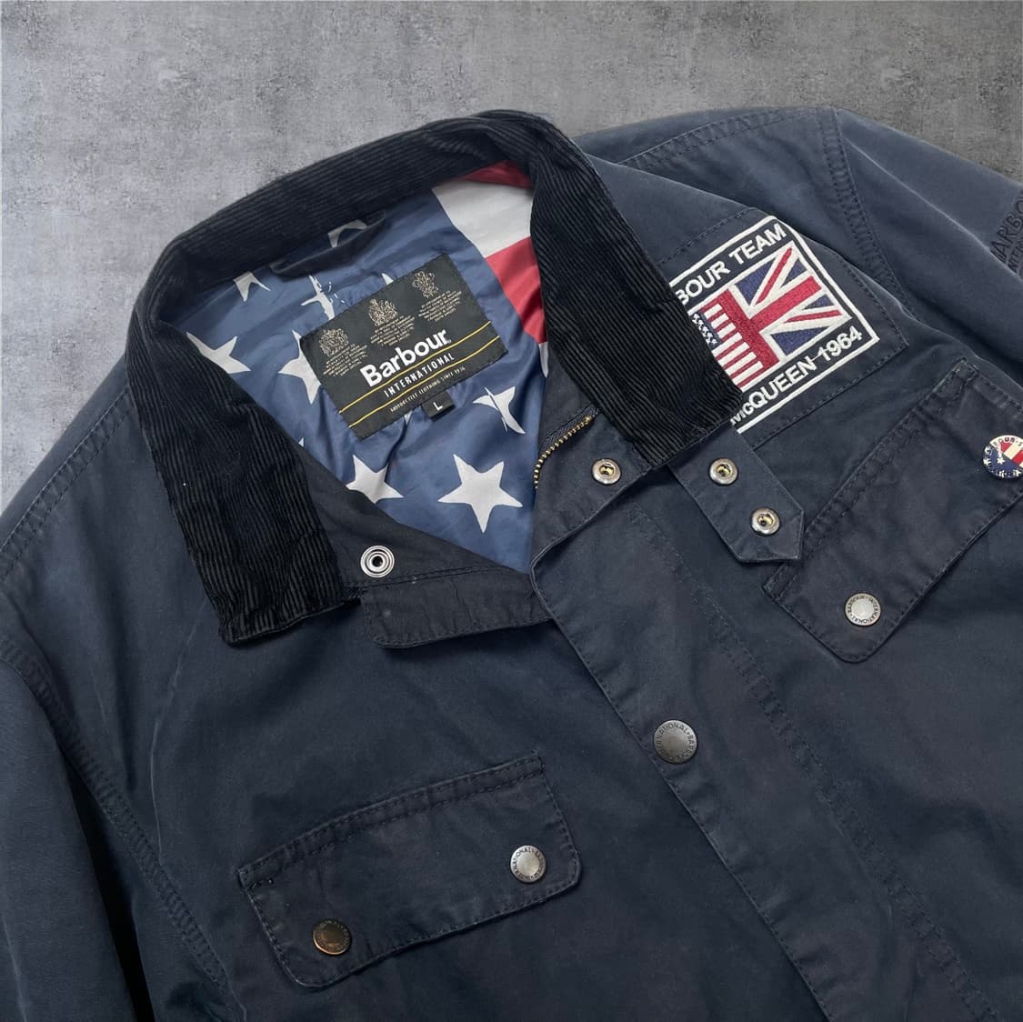 바버 Barbour 네이비 인터내셔널 스티브 맥퀸 왁스 자켓 L(110) 상품이미지6