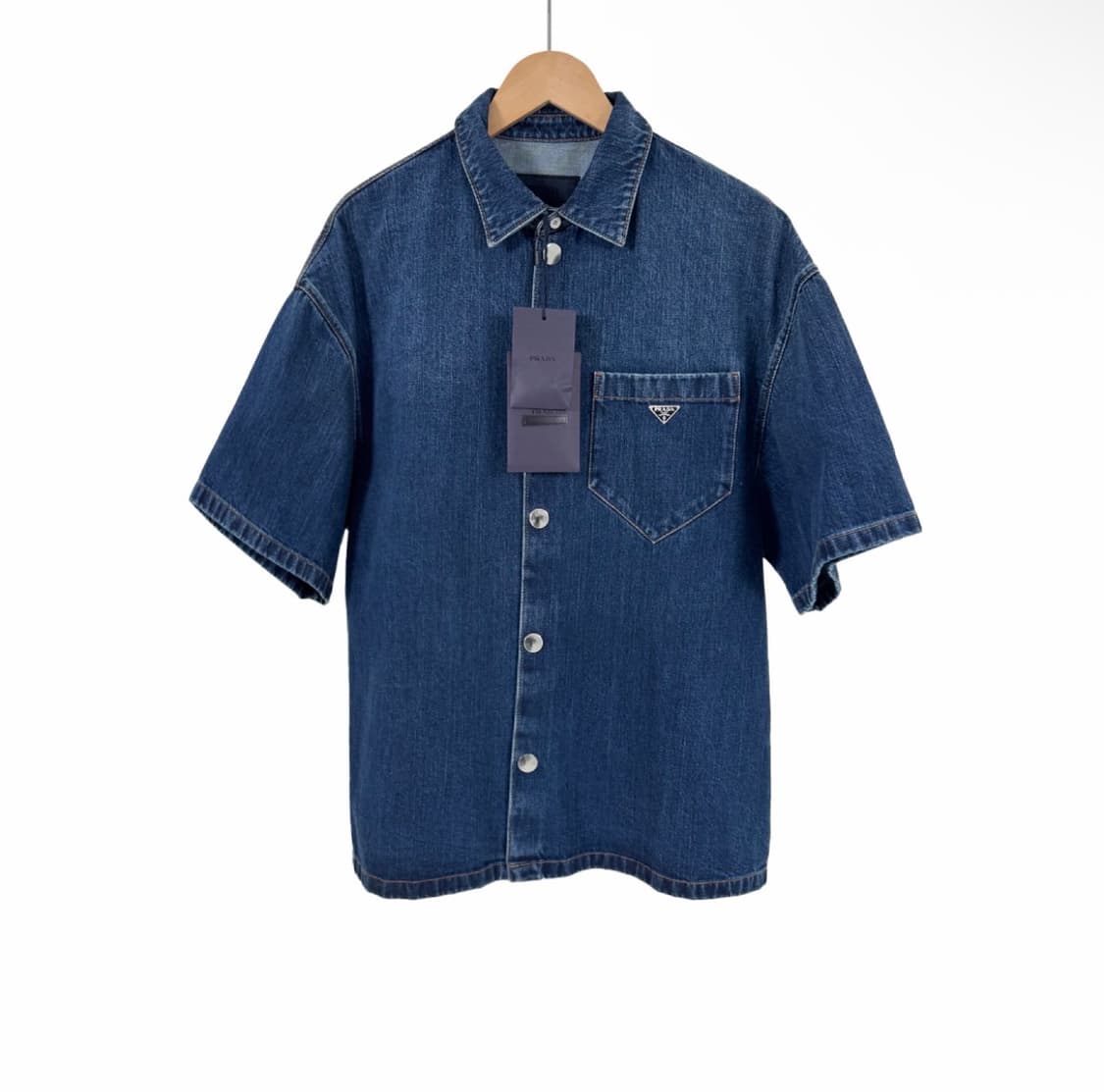 [XL] 프라다 남성 삼각로고 청 데님 반팔 셔츠 자켓 블루 GEC067 상품이미지1