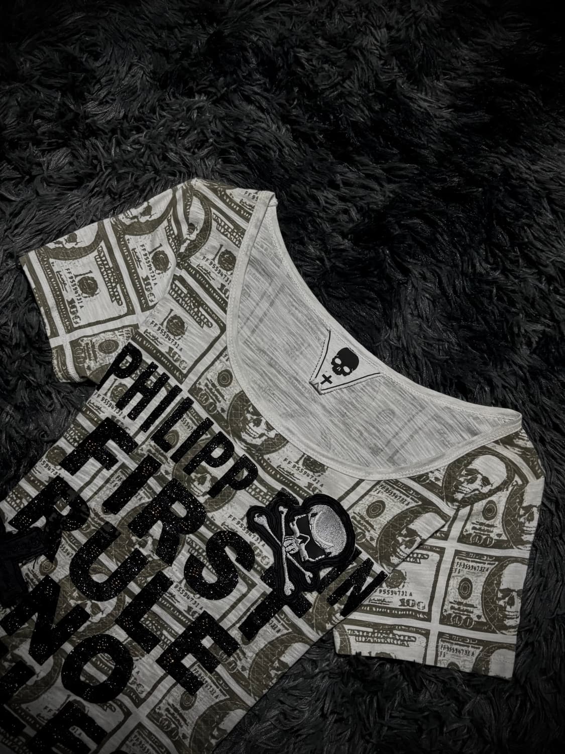 PHILIPP PLEIN 스컬 달러 프린팅 백슬래시 레이스 반팔 티셔츠 상품이미지3